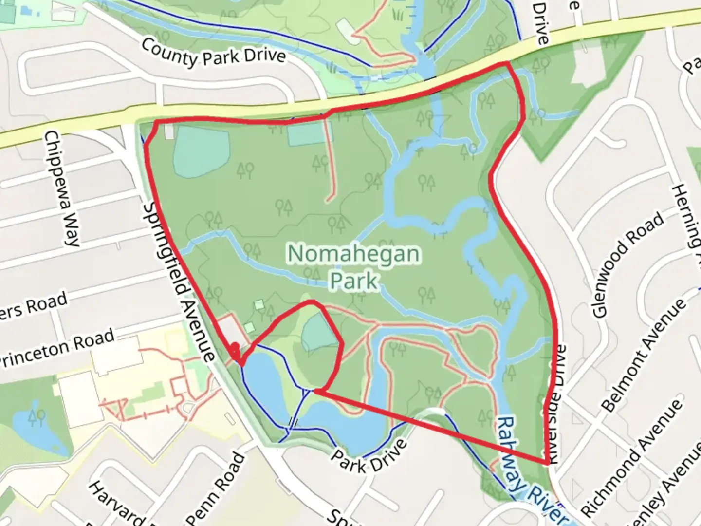An image depicting the trail Baseball Field Loop and its surrounding area.