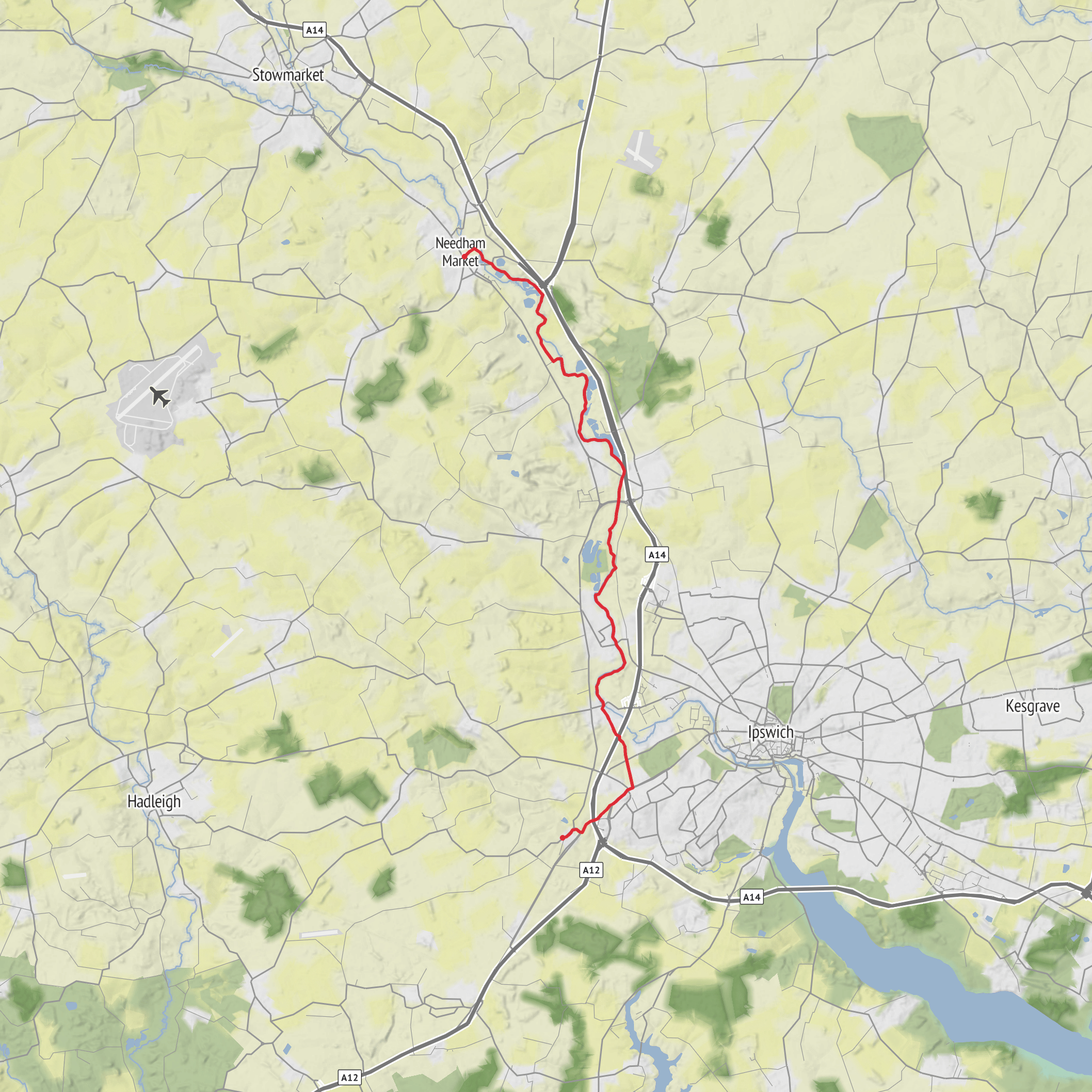 Hike from Washbrook to Needham via Needham Lake mobile static map