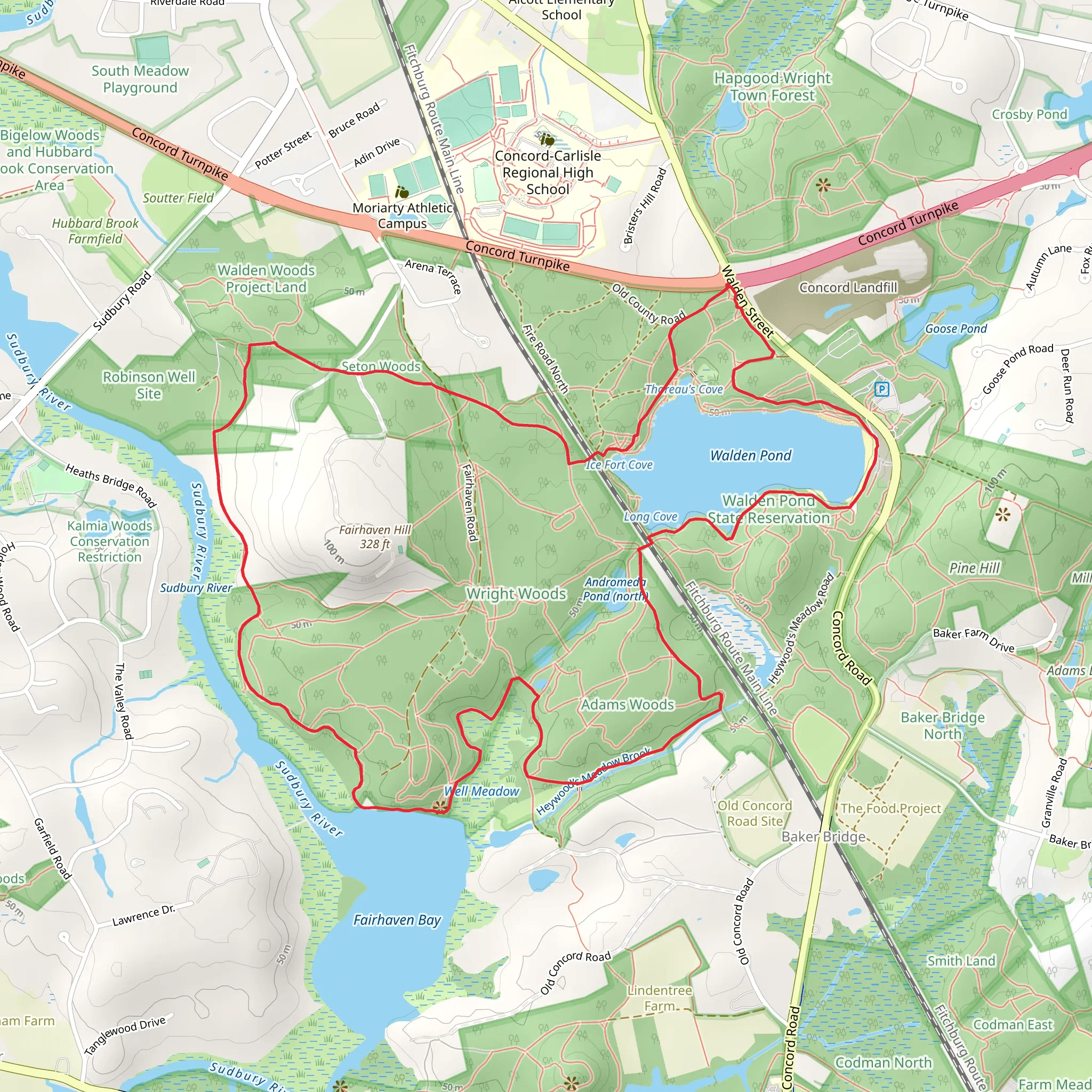 Fairhaven Hill, Walden Pond and Andromeda Pond Loop Trail mobile static map