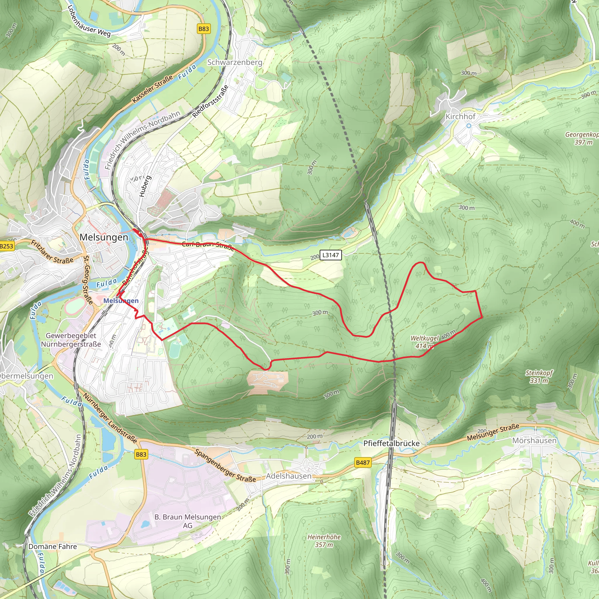Melsunger Rundwanderweg and ARS Natura mobile static map
