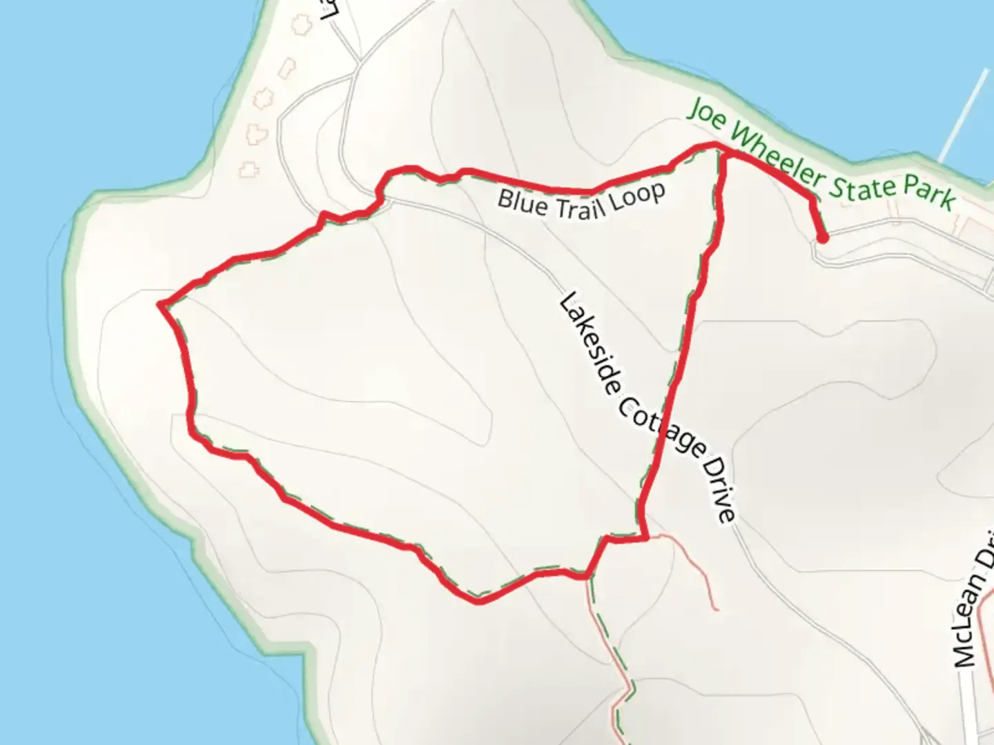 An image depicting the trail Lodge Access and Blue Loop Trail and its surrounding area.