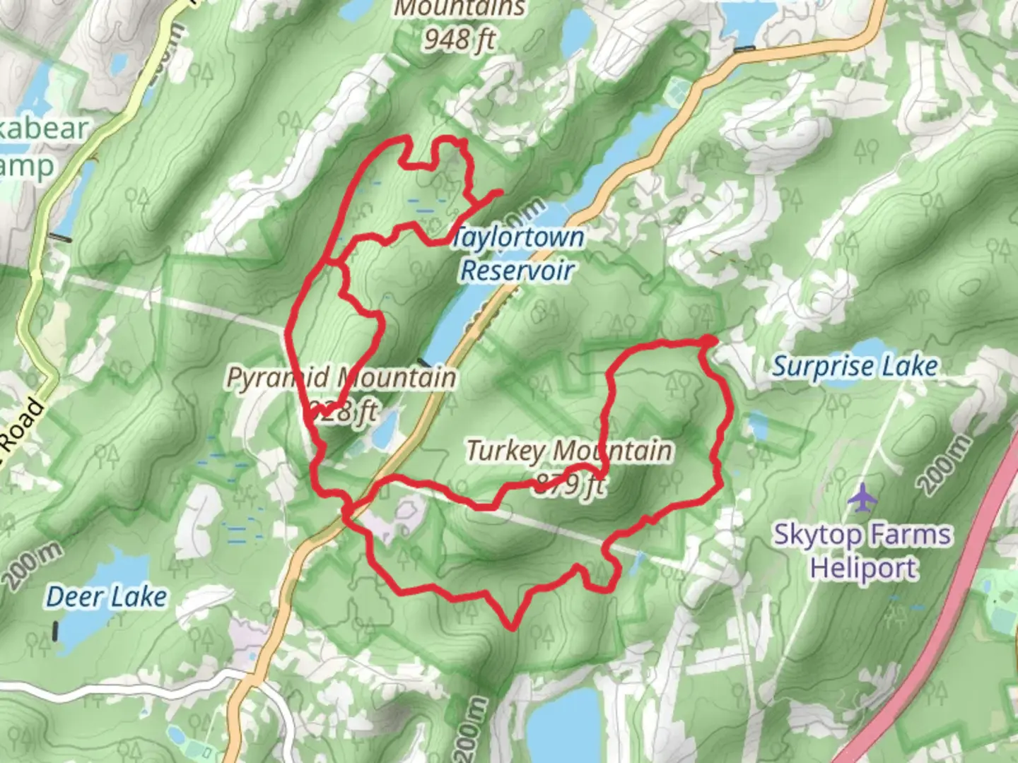 An image depicting the trail Taylortown Reservoir - Pyramid Mountain - Turkey Mountain Loop and its surrounding area.