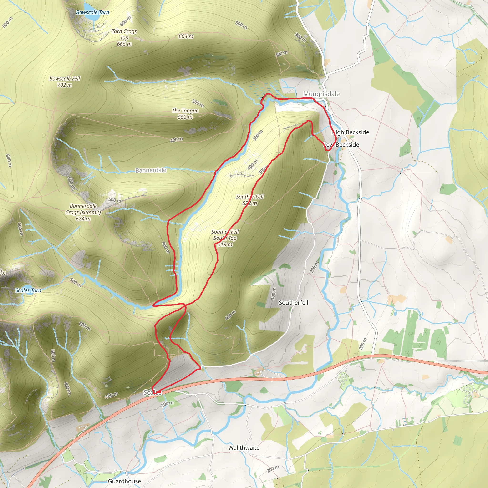 Scales to Mungrisdale Loop via Souther Fell mobile static map