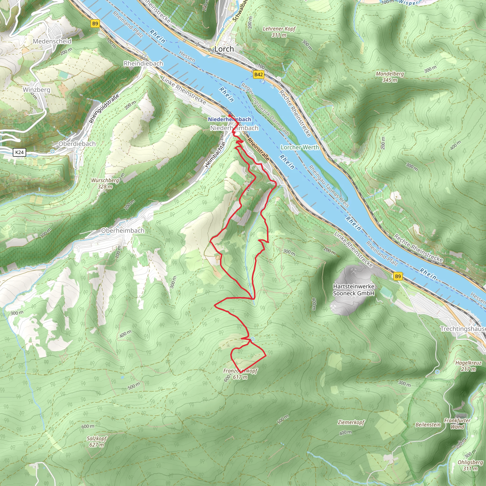 Franzosenkopf Loop via Oberheimbach Panoramaweg mobile static map