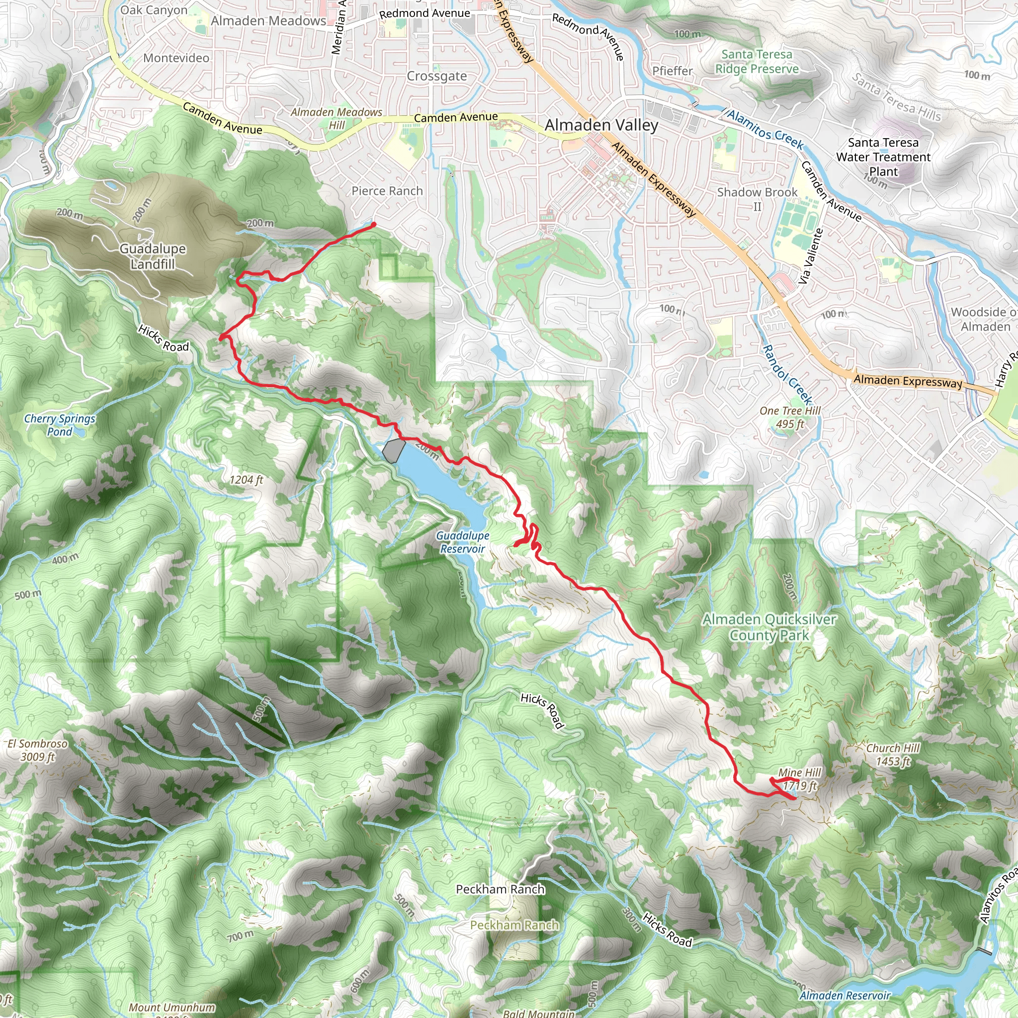 Mine Hill and Guadalupe Reservoir via McAbee Creek mobile static map
