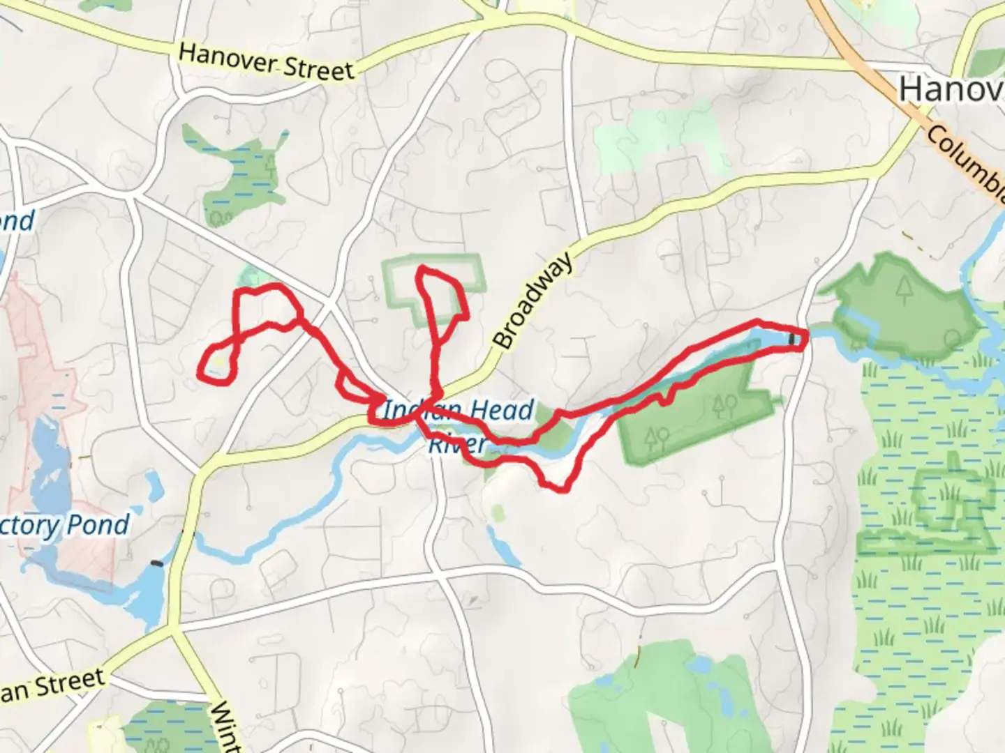 An image depicting the trail Indian Head River Loop and its surrounding area.