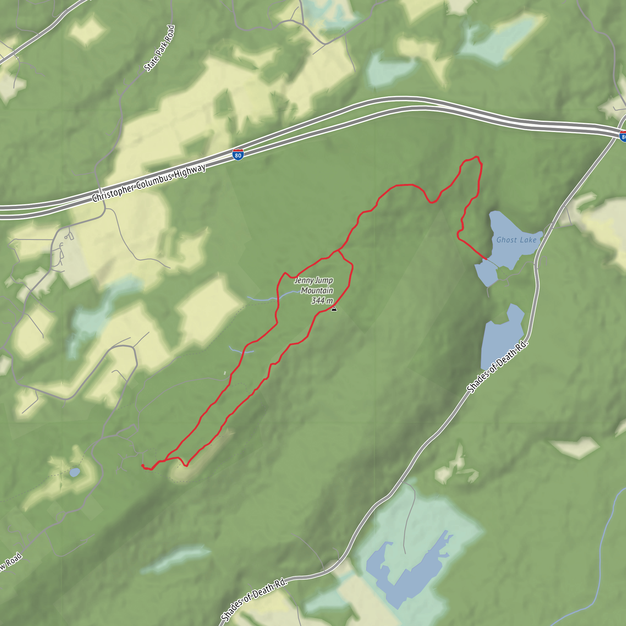 Jenny Jump Mountain and Ghost Lake via Swamp Trail and Ghost Lake Trail mobile static map