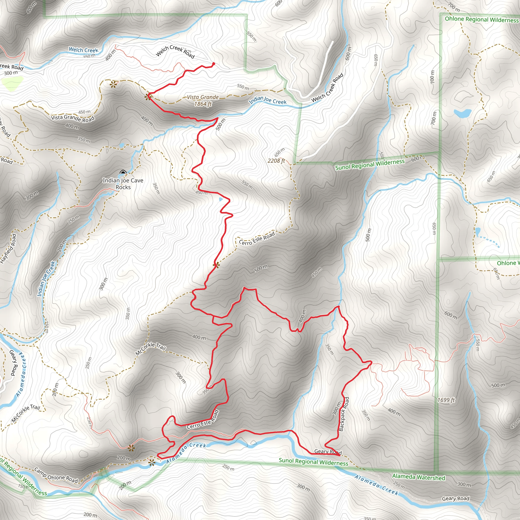 Eagle View, Camp Ohlone Road and McCorkle Loop Trail - Vista Grande mobile static map