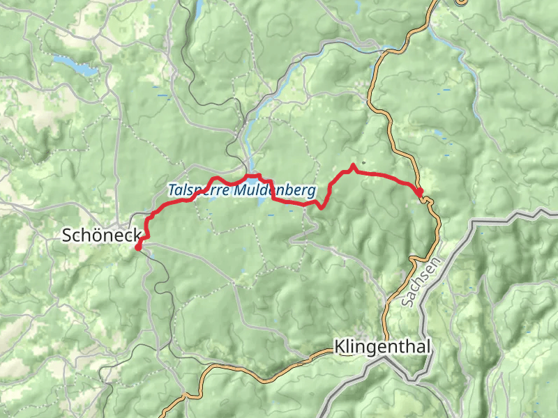 Mühlleithen to Schöneck via Muldenberger Talsperre and Kammweg Erzgebirge - Vogtland