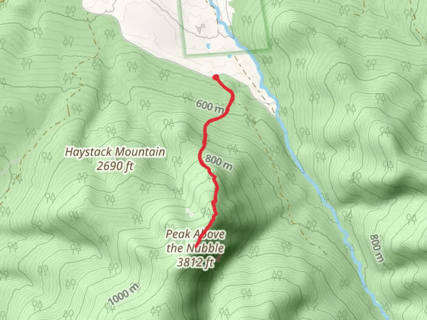 An image depicting the trail Peak Above the Nubble Out and Back and its surrounding area.