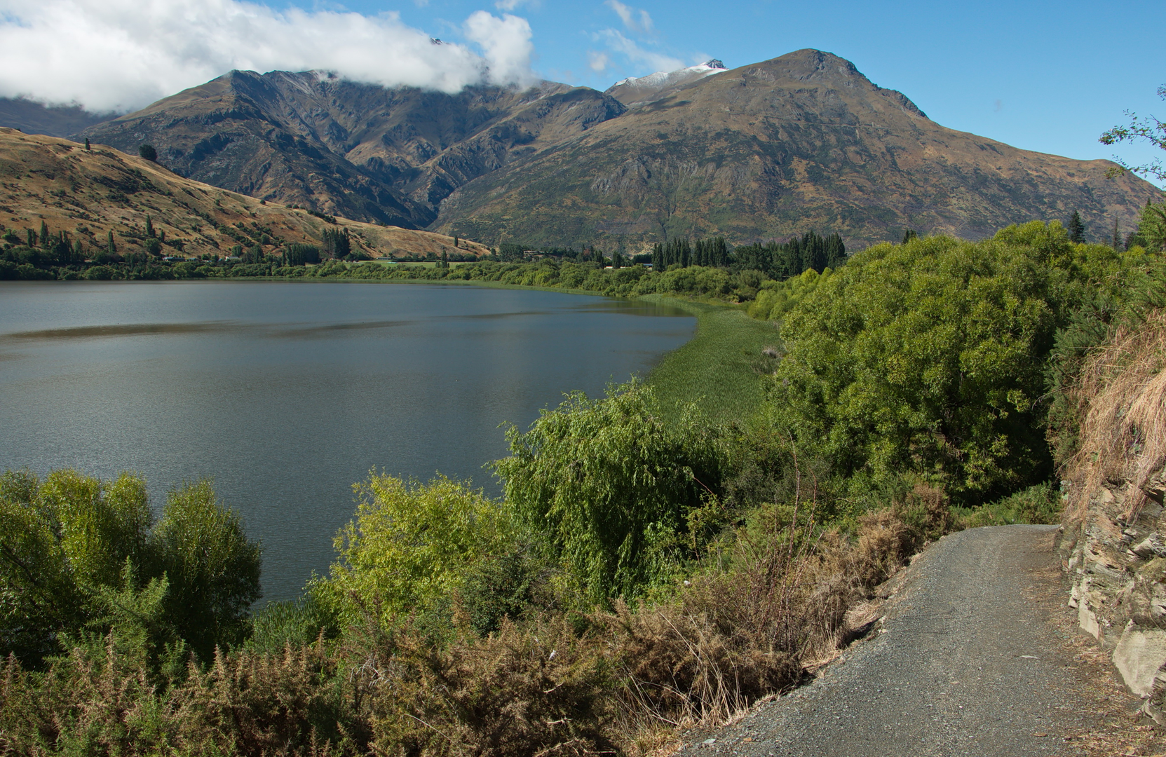 An image depicting the trail Lake Hayes Walkway and its surrounding area.