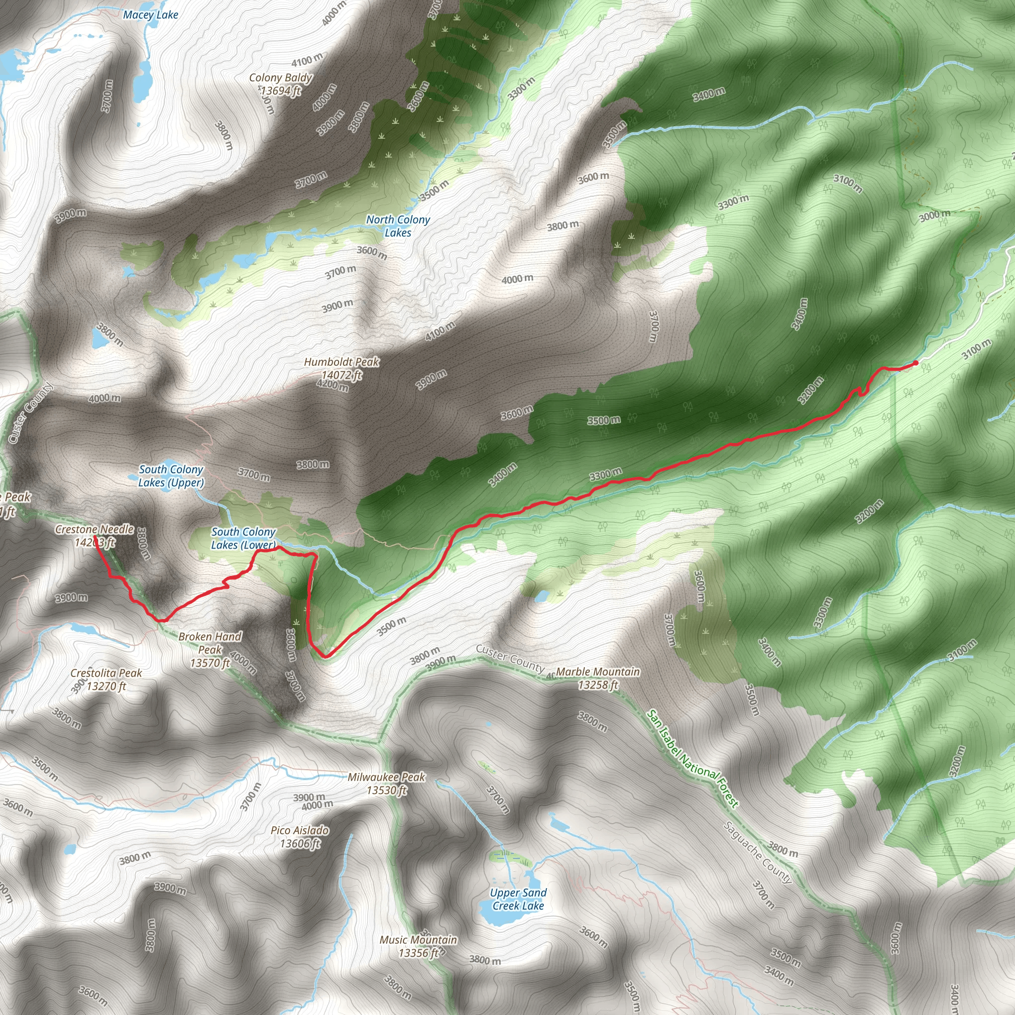 Crestone Needle Peak Trail mobile static map