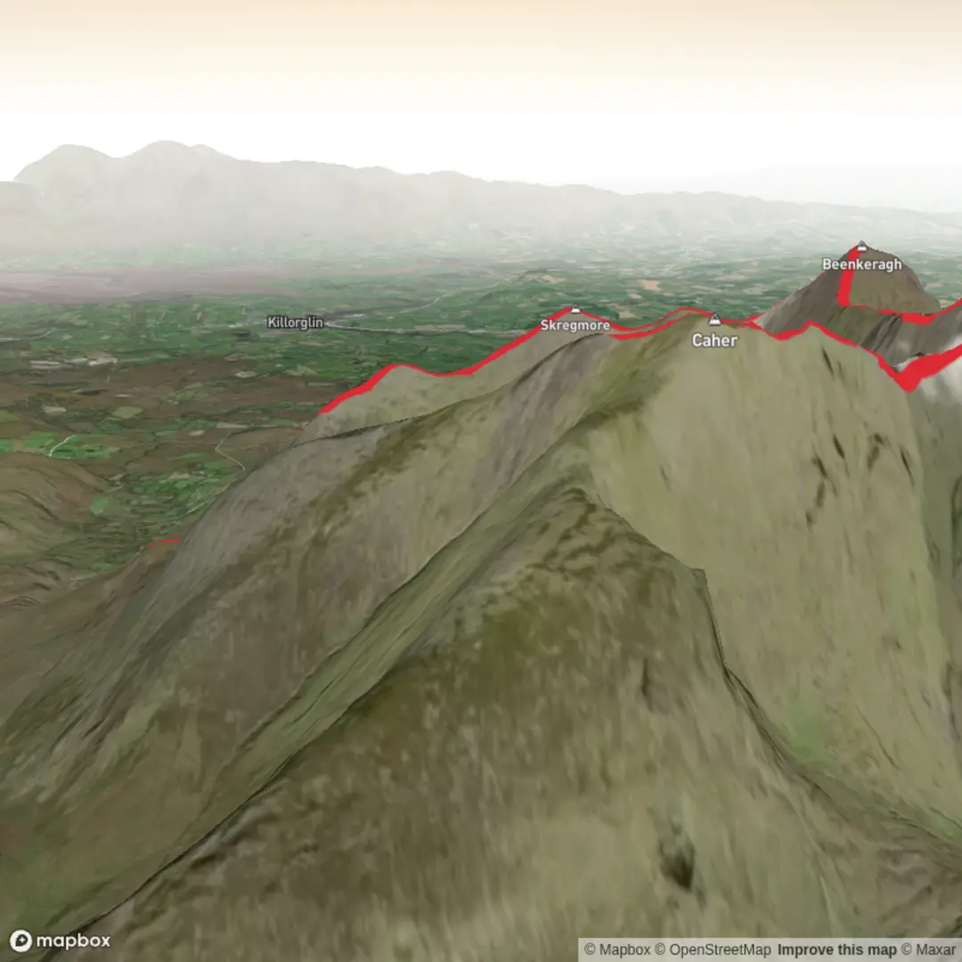 An image depicting the trail Carrauntoohill Loop and its surrounding area.