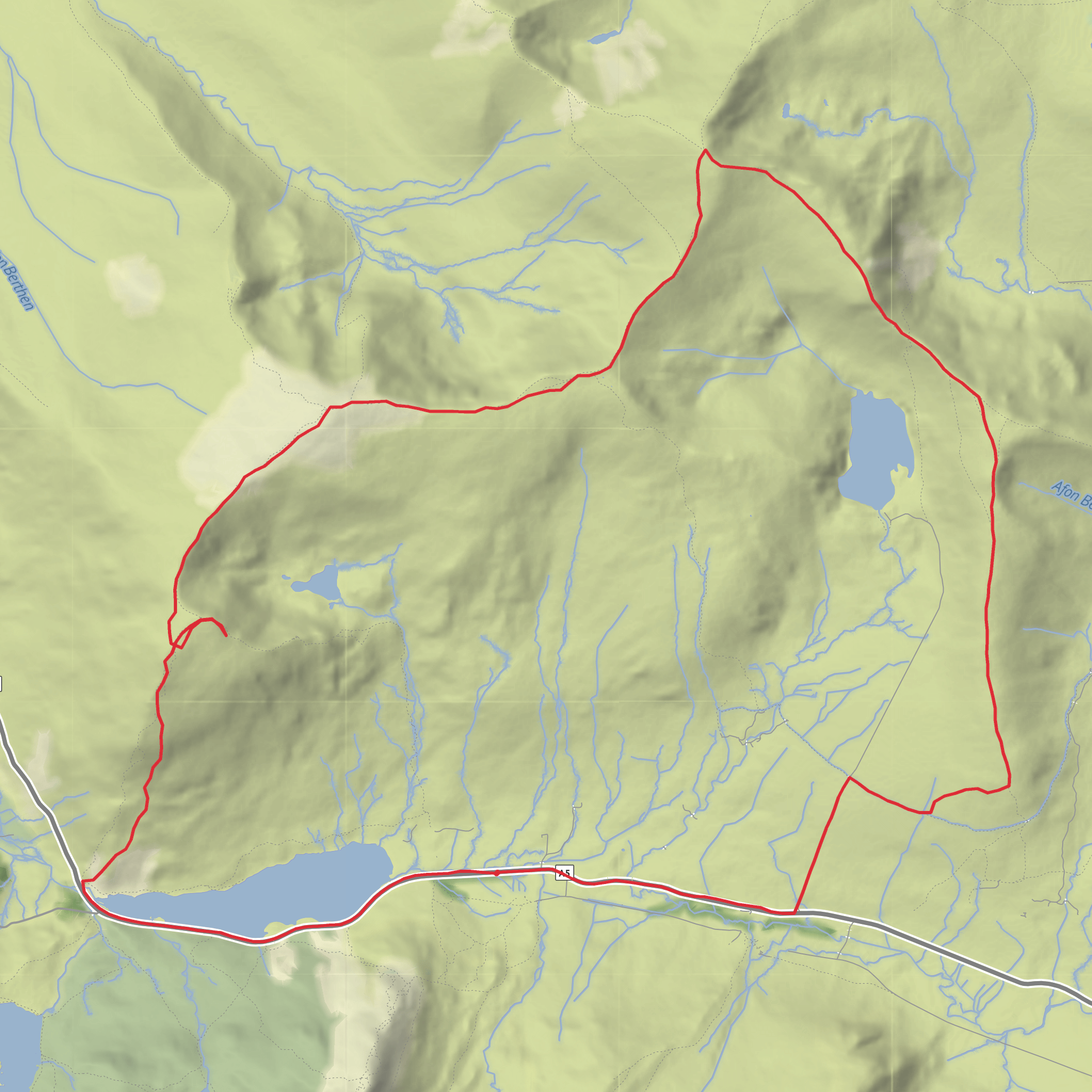 Llyn Ogwen, Pen Yr Ole Wen and Carnedd Liewelyn Loop mobile static map