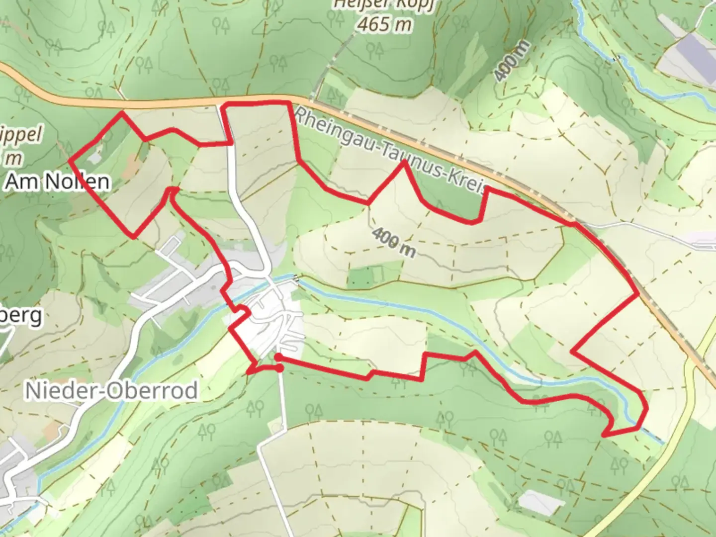 An image depicting the trail Oberrid Loop via am Nollen and its surrounding area.