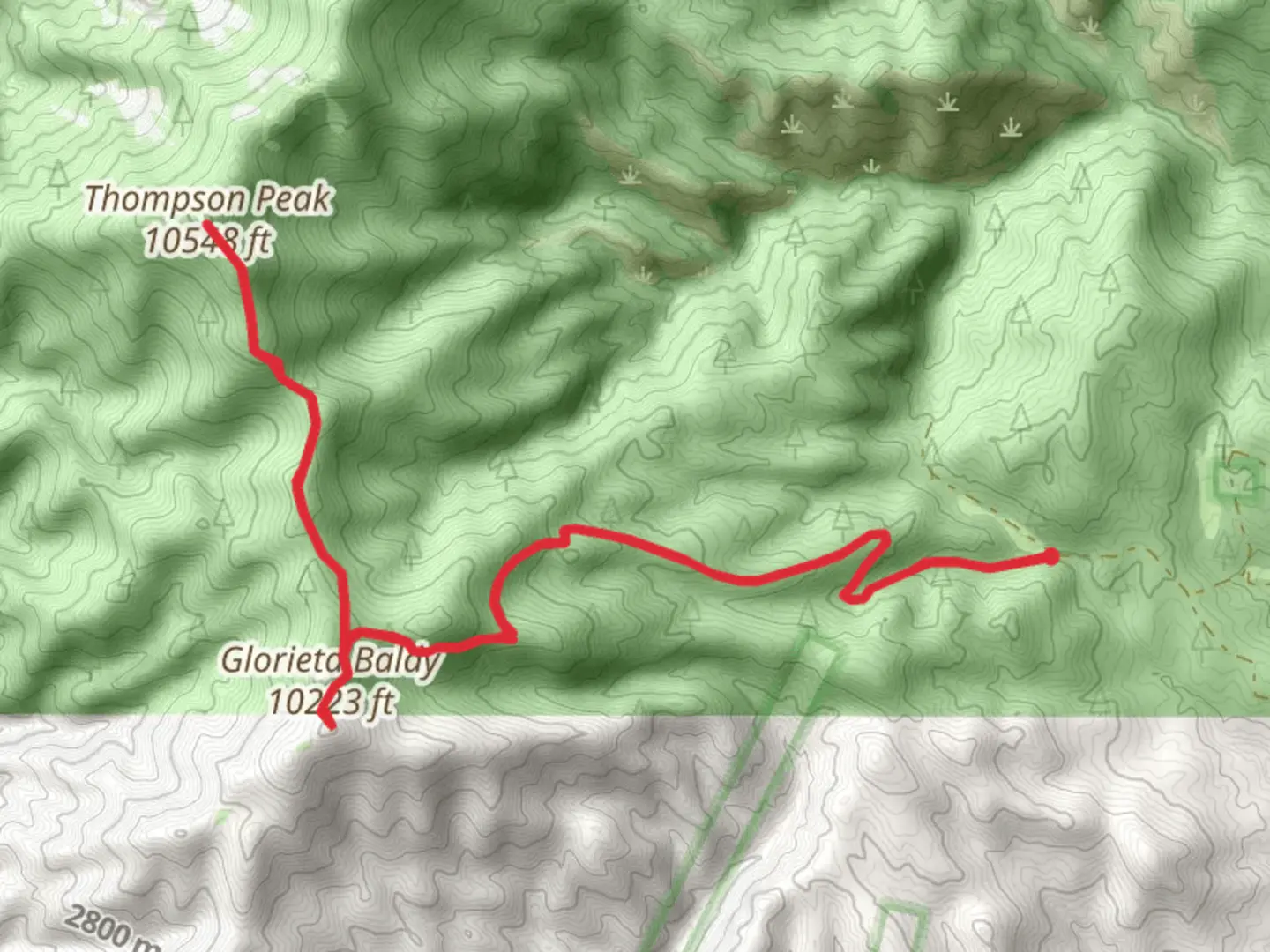 An image depicting the trail Glorieta Baldy and Thompson Peak and its surrounding area.