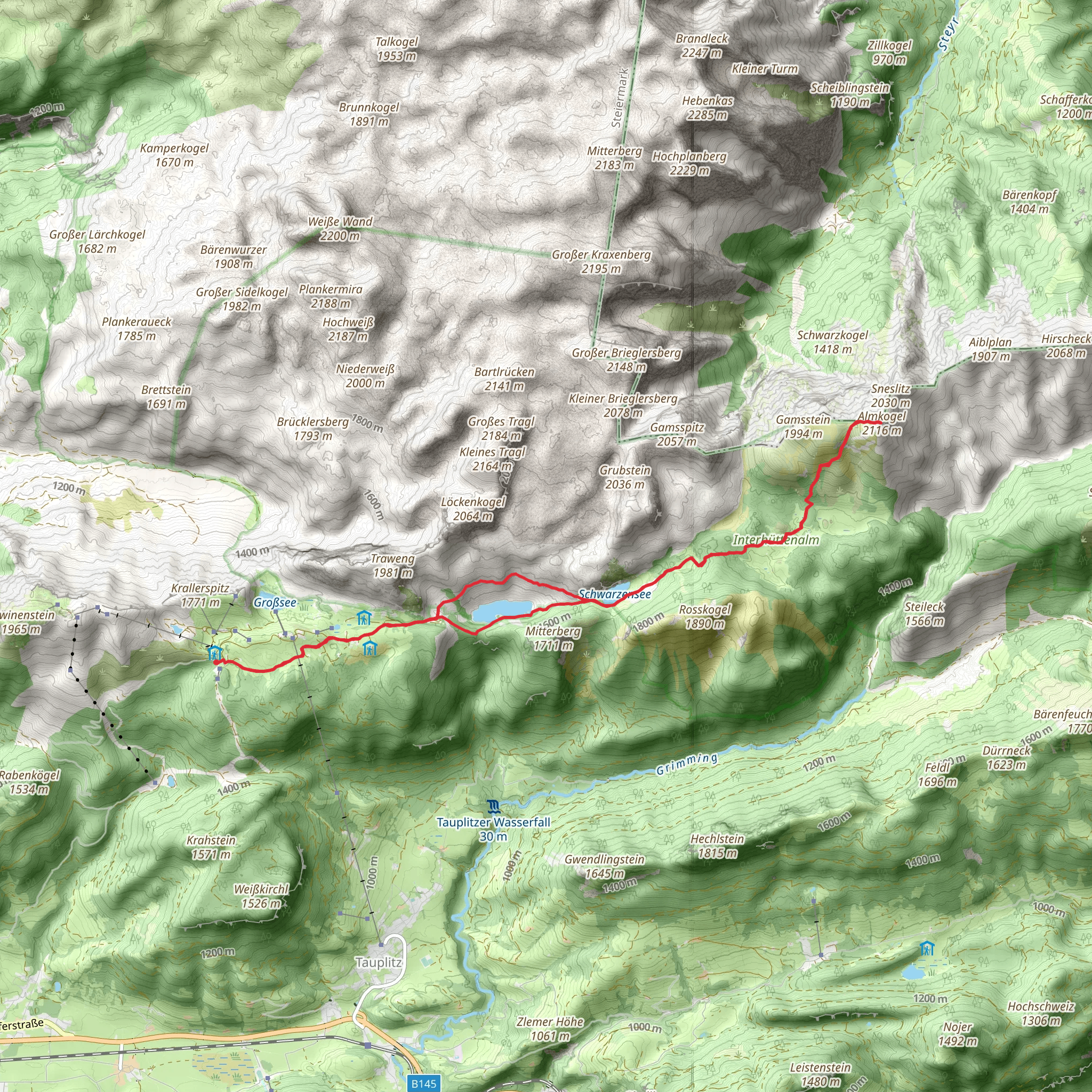 Tauplitzalm to Almkogel Hike mobile static map