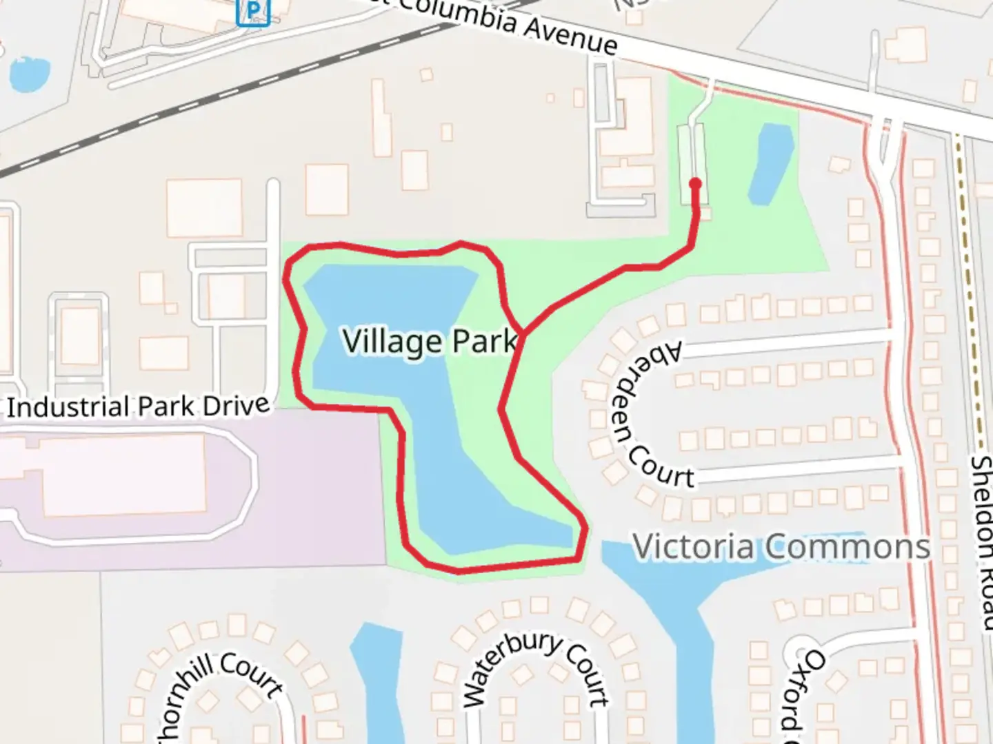 An image depicting the trail Village Park Loop and its surrounding area.