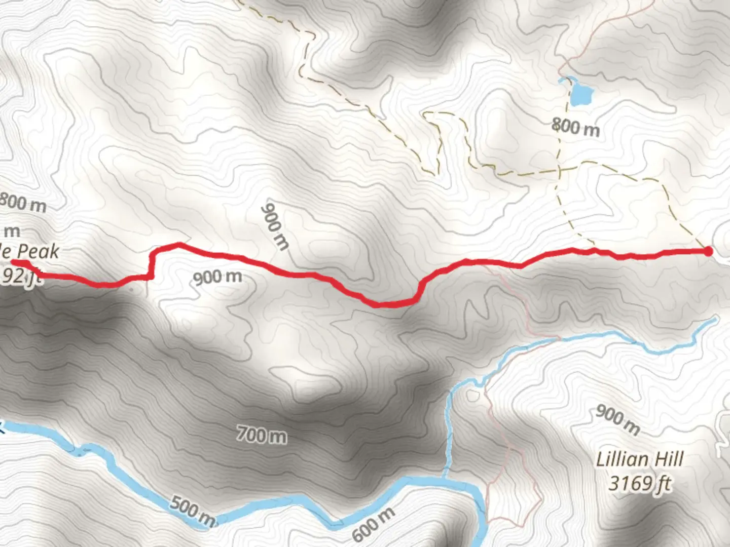 An image depicting the trail Eagle Peak Trail via Three Sisters Falls Trail and its surrounding area.