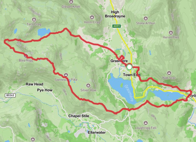 Rydal Water, Little Castle How and Easedale Tarn Loop mobile static map