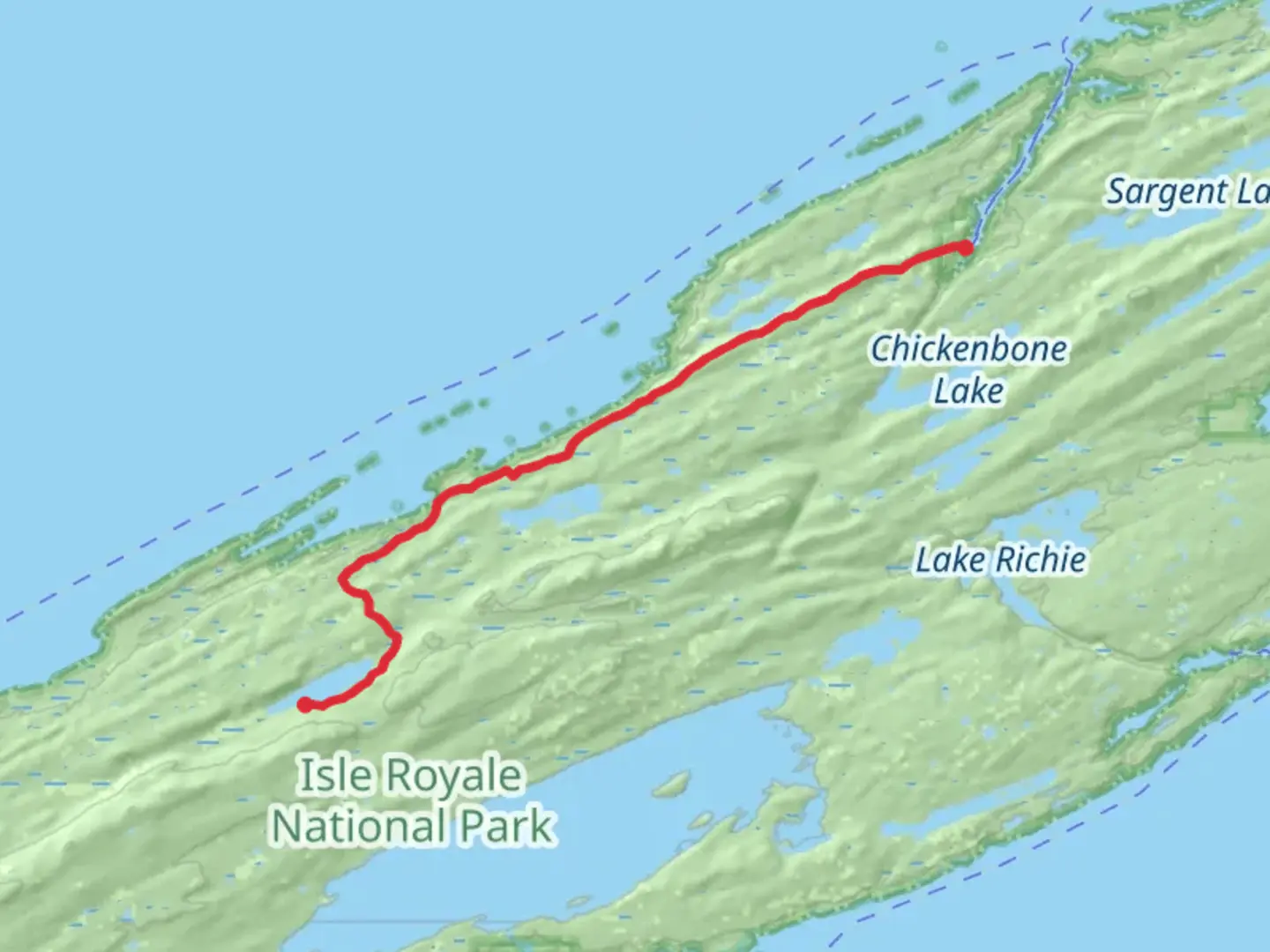 An image depicting the trail Minong Ridge Trail to Hatchet Lake and its surrounding area.