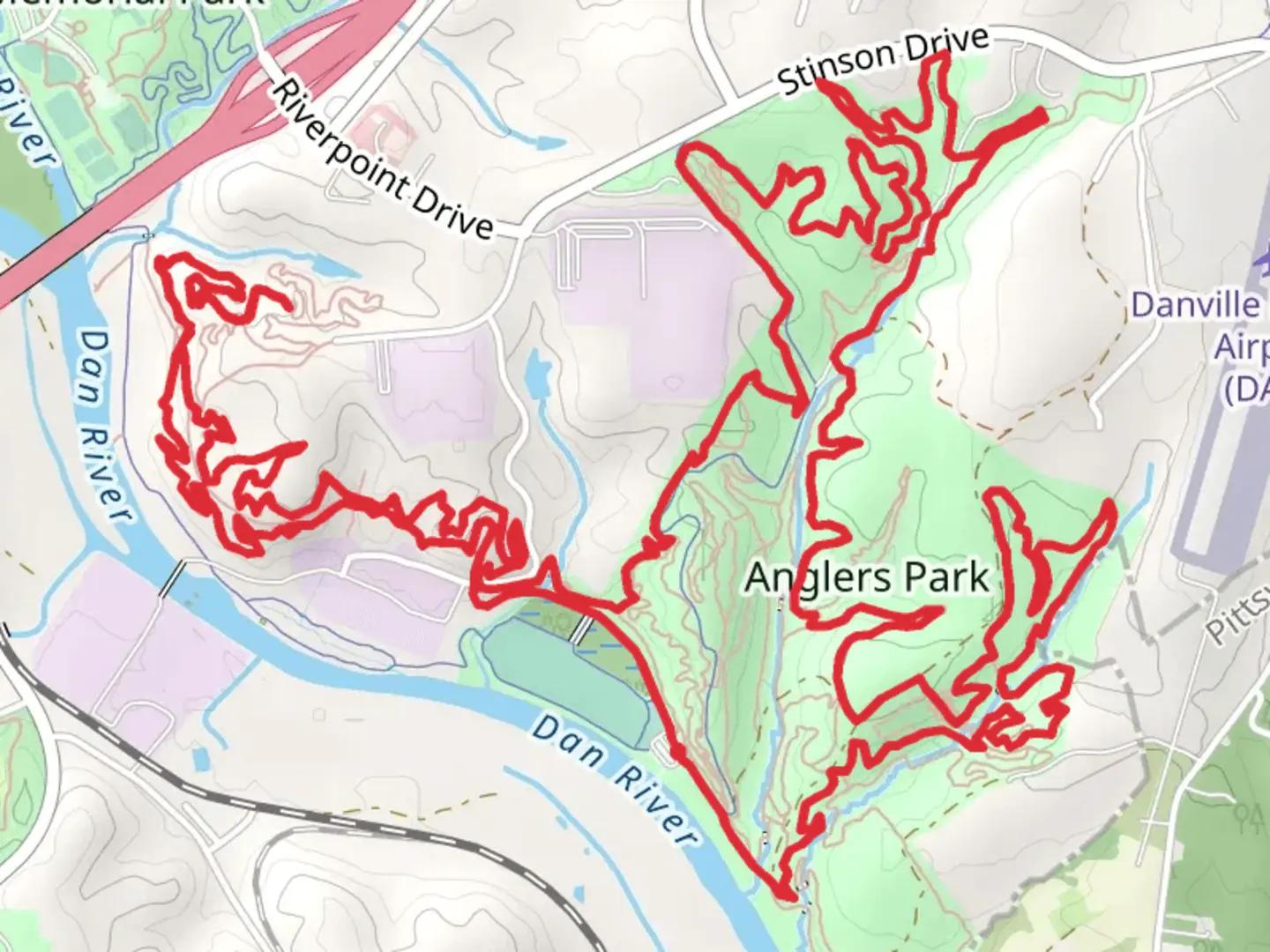 An image depicting the trail Witchback and Anglers Park Loop and its surrounding area.