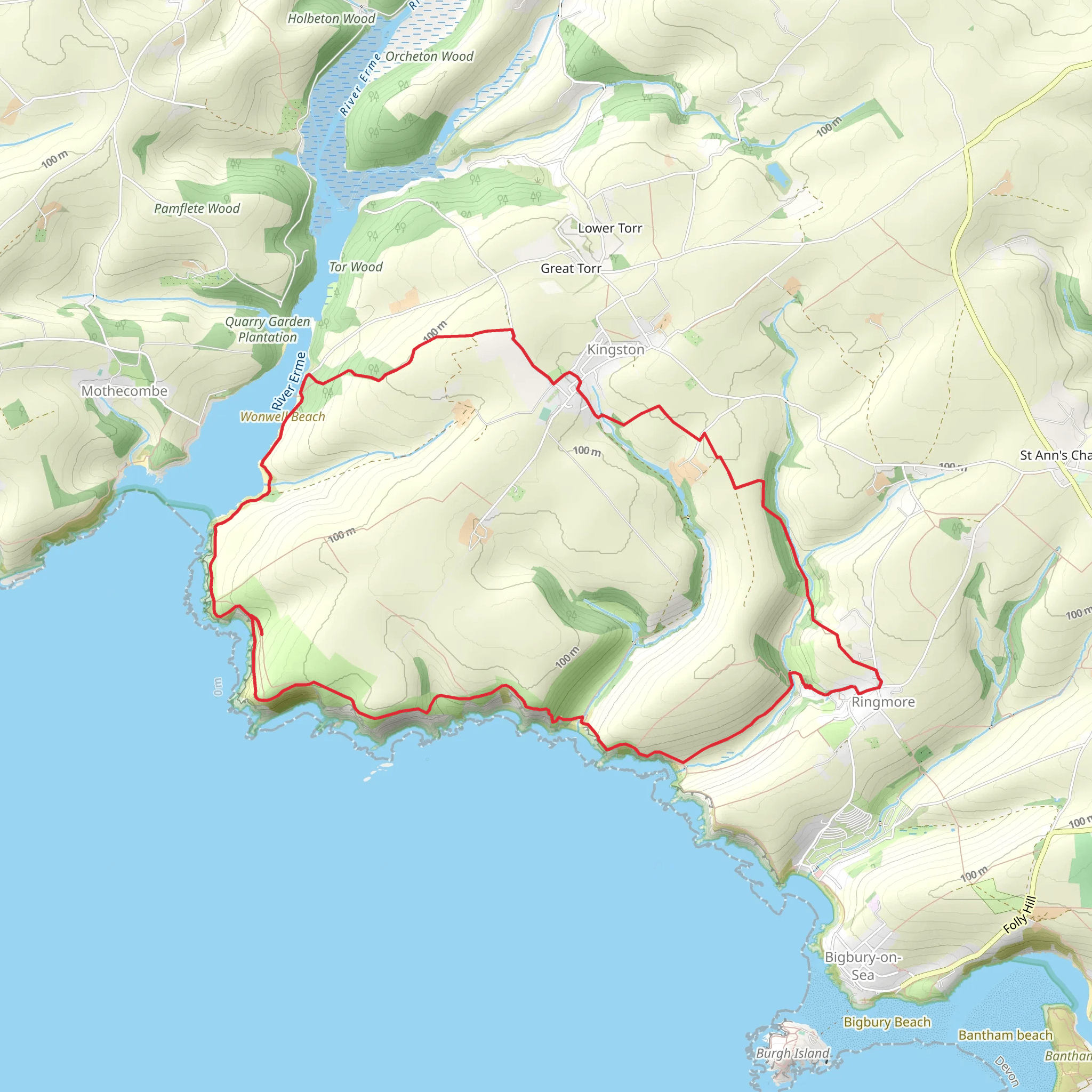 Ringmore Western Shore and Cliffs Loop via Wonwell and Westcombe Beach mobile static map
