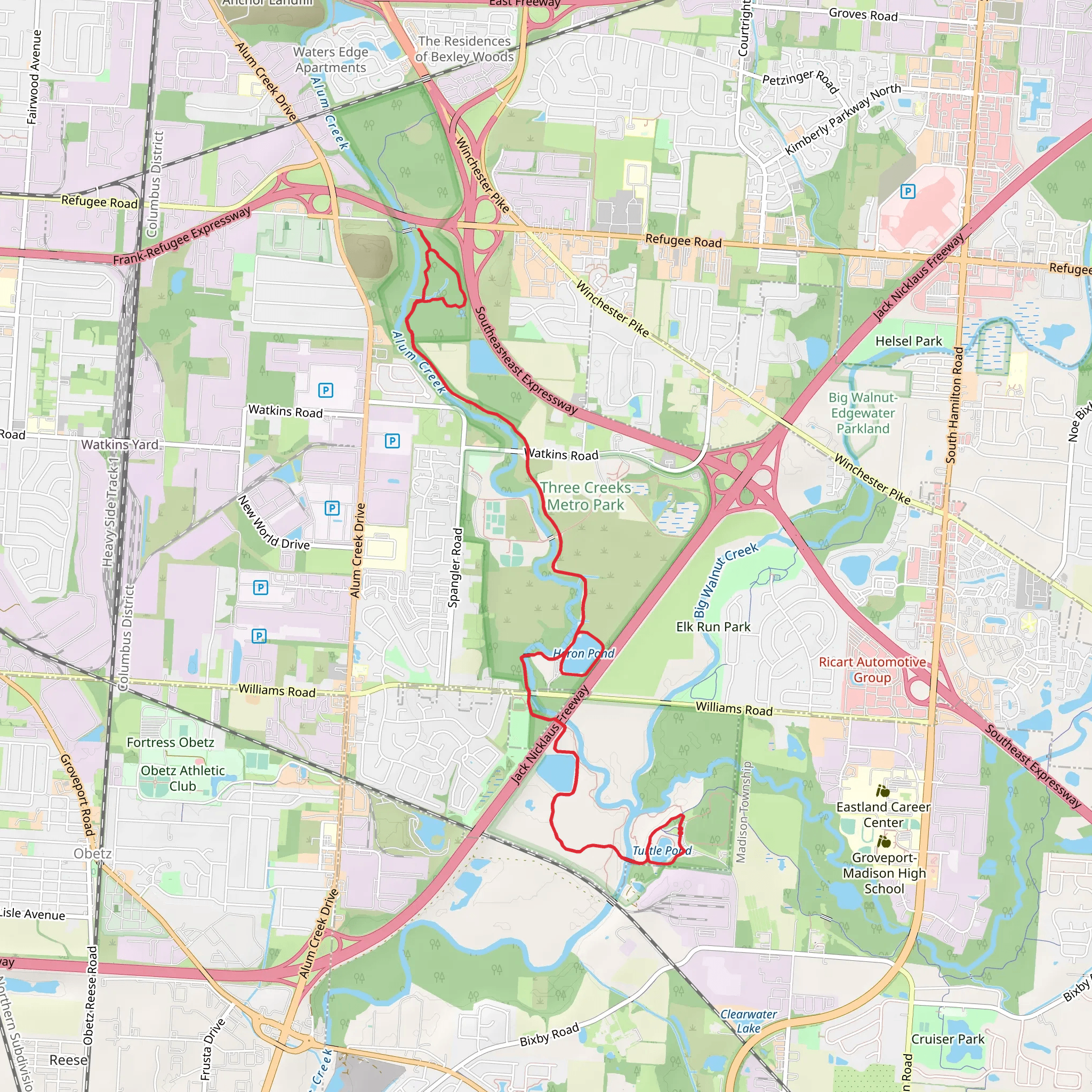 Loop beside Turtle Pond, Heron Pond and Alum Creek mobile static map