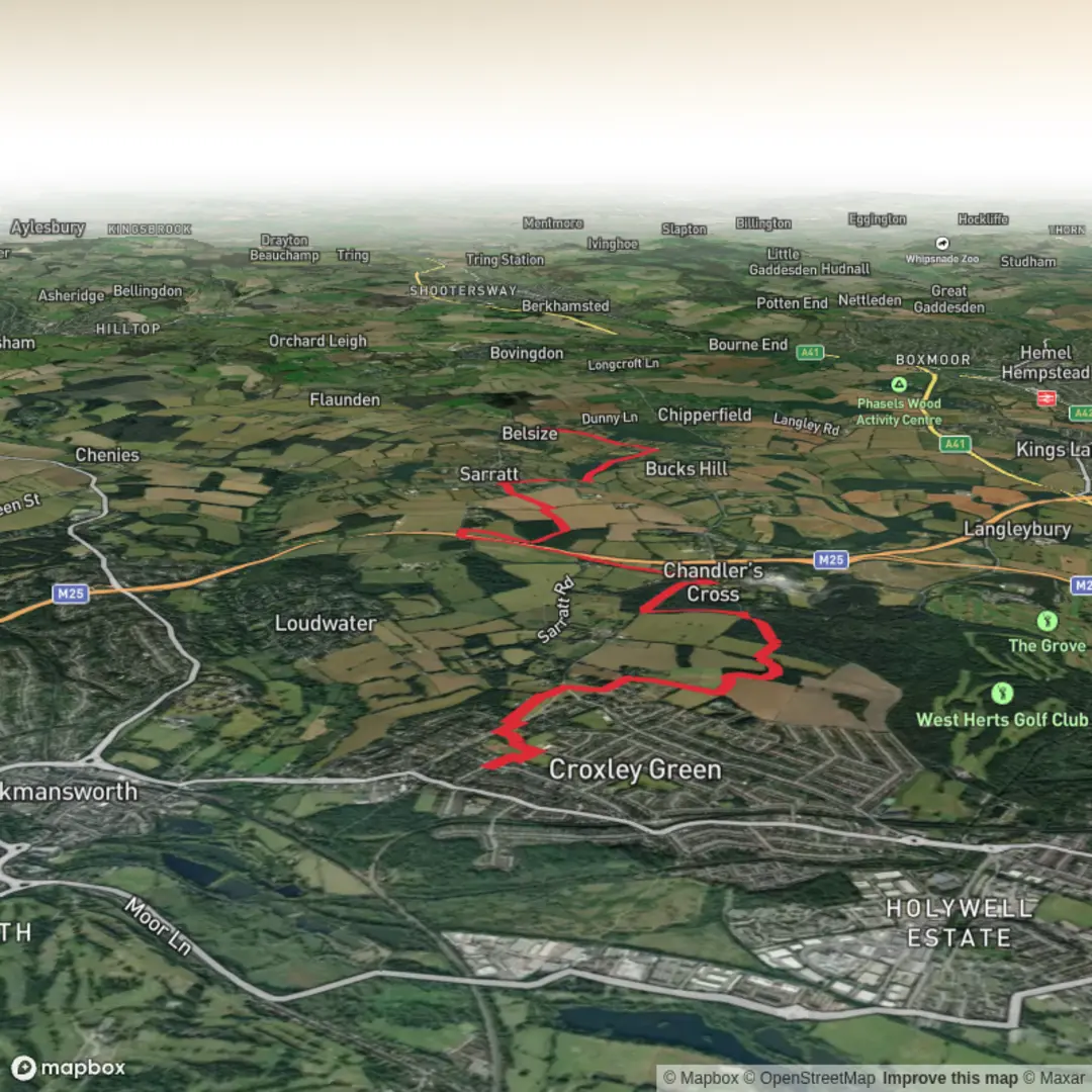 An image depicting the trail Croxley -> Belsize I and its surrounding area.