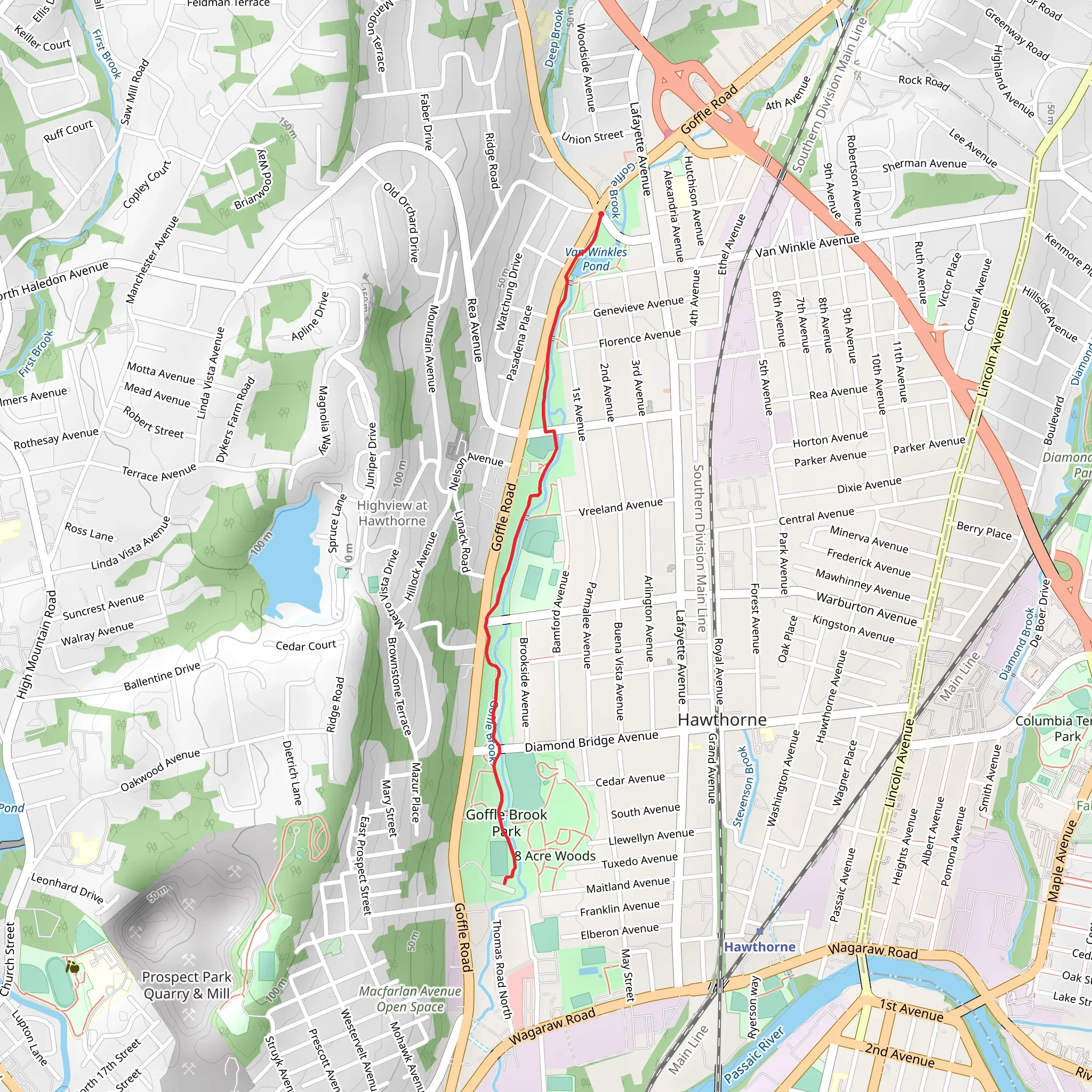 Walk along Goffle Brook from Van Winkles Pond mobile static map