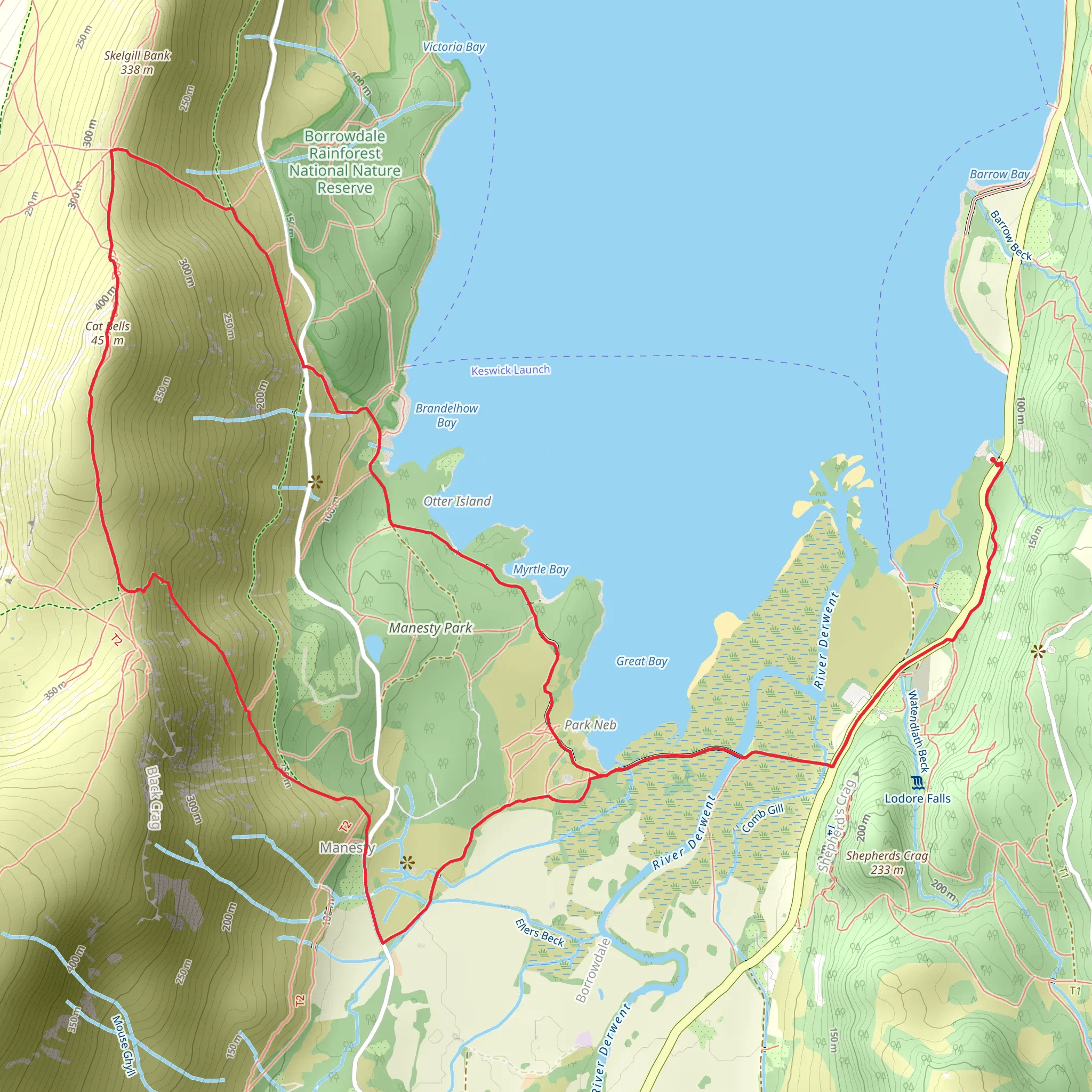 Cat Bells, Manesty Park and Myrtle Bay Loop mobile static map