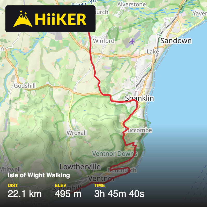A map preview of the recording Isle of Wight Walking.