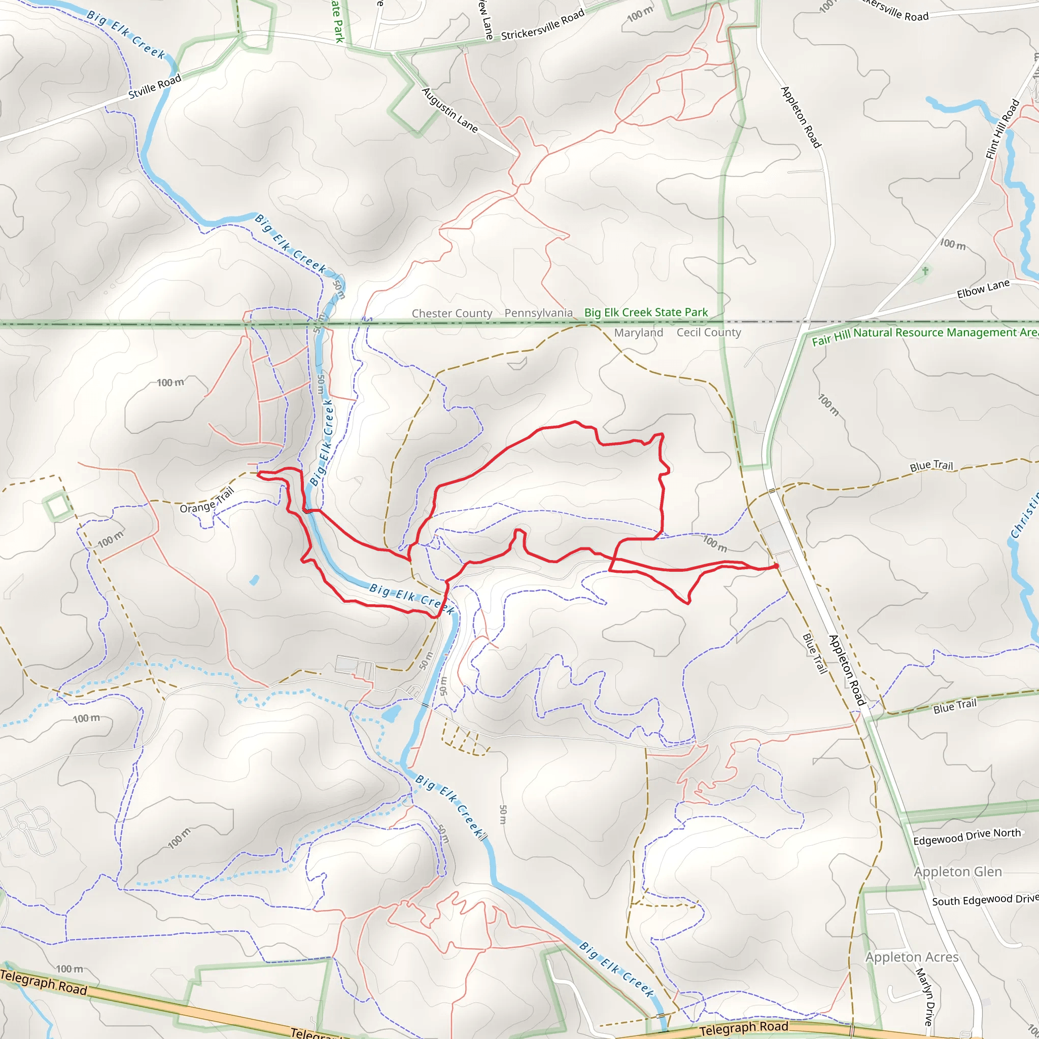 Green Trail and Orange Loop Trail mobile static map