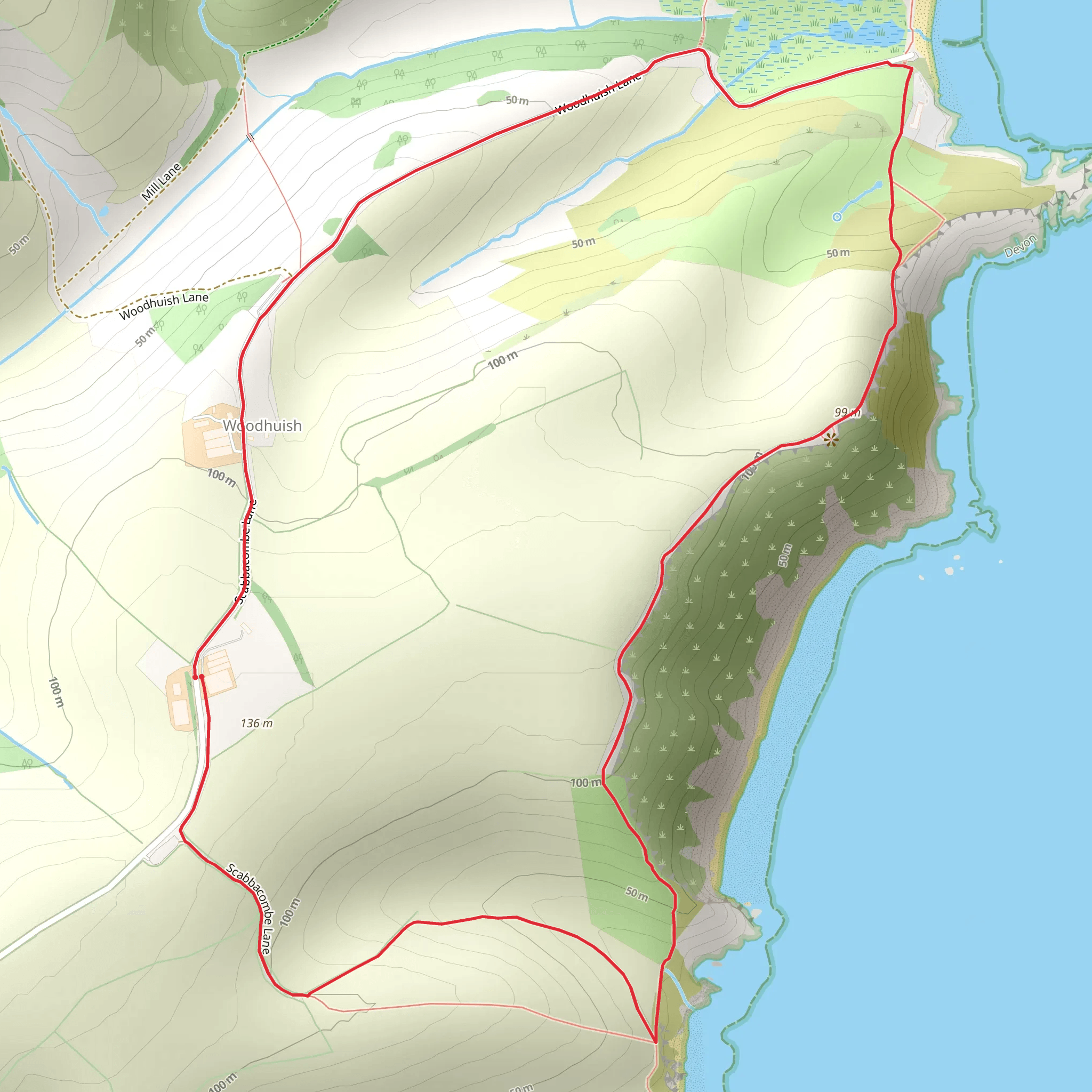 Coastal Circular Walk from Woodhuish mobile static map