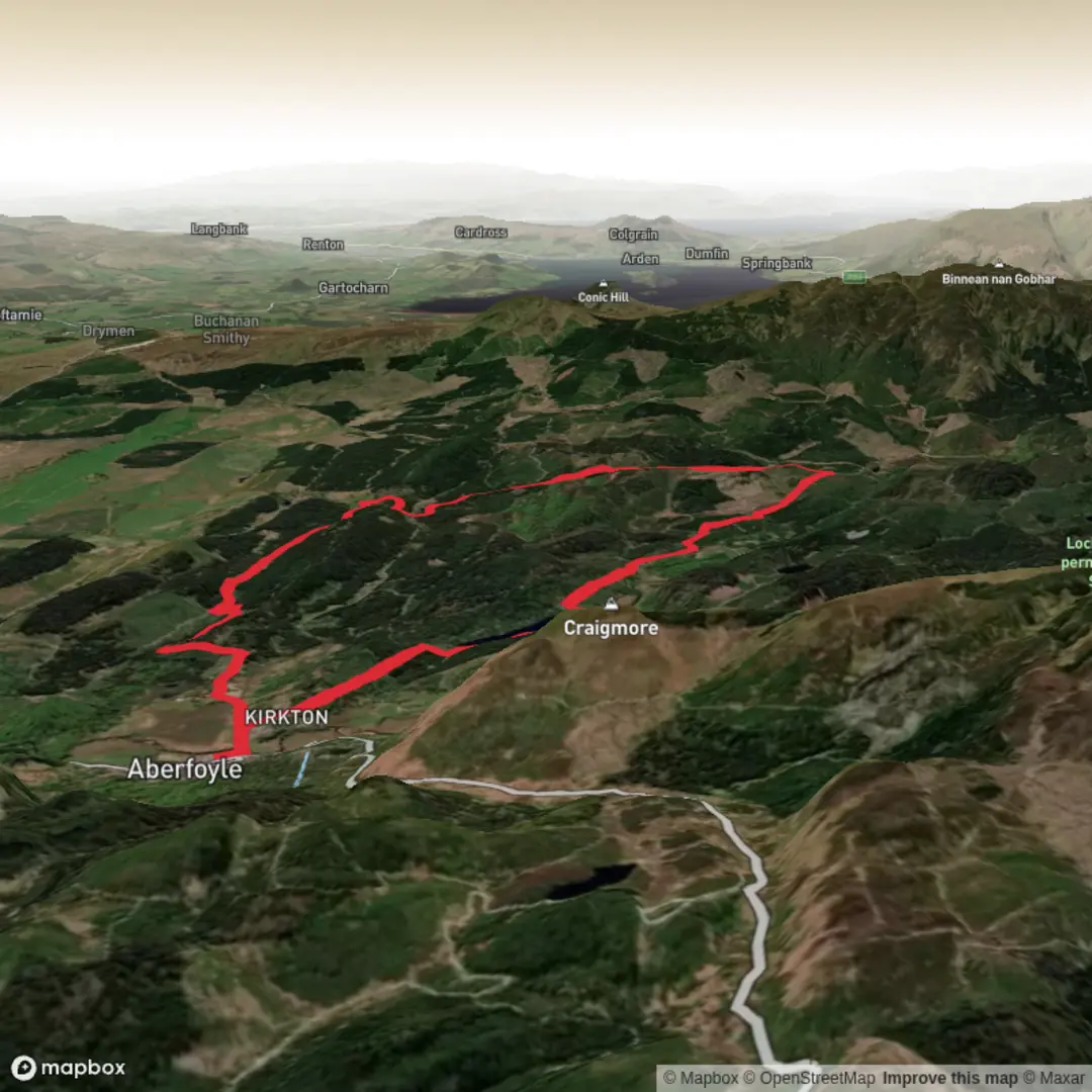 An image depicting the trail Aberfoyle Loop and its surrounding area.