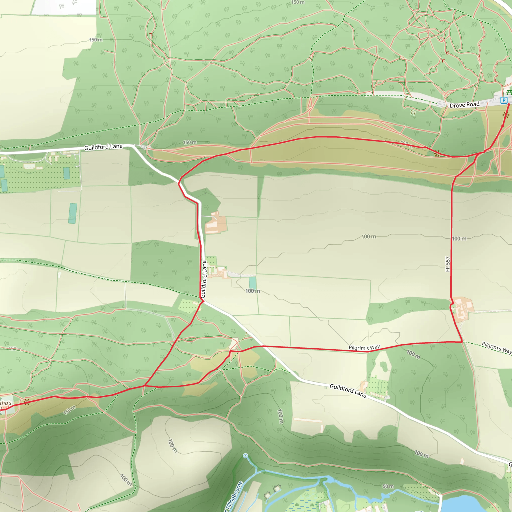 St Martha's Hill via North Downs way mobile static map