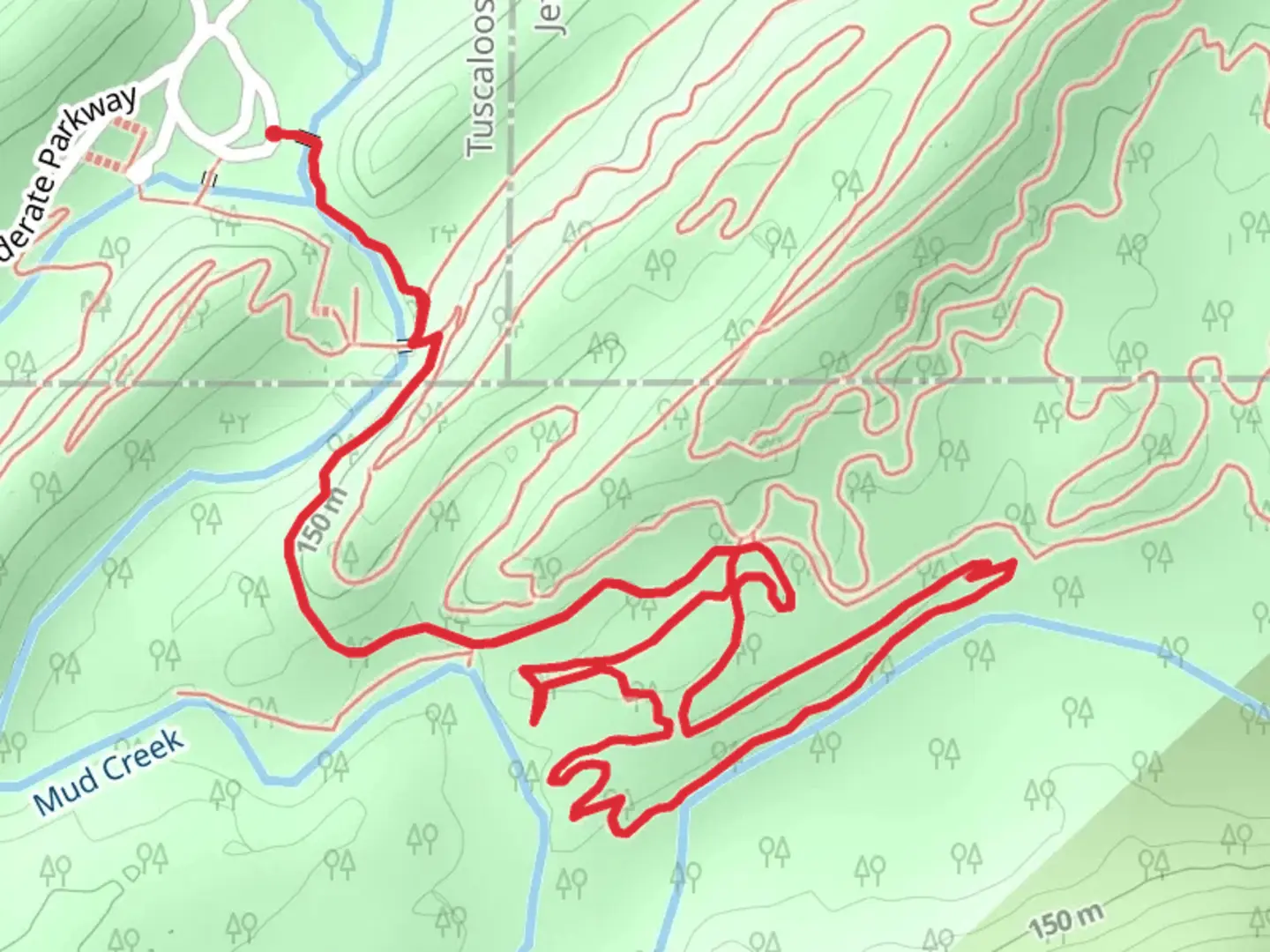 An image depicting the trail Mud Trail and Iron Works Loop and its surrounding area.