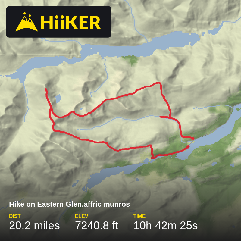 A map preview of the recording Hike on Eastern Glen.affric munros.