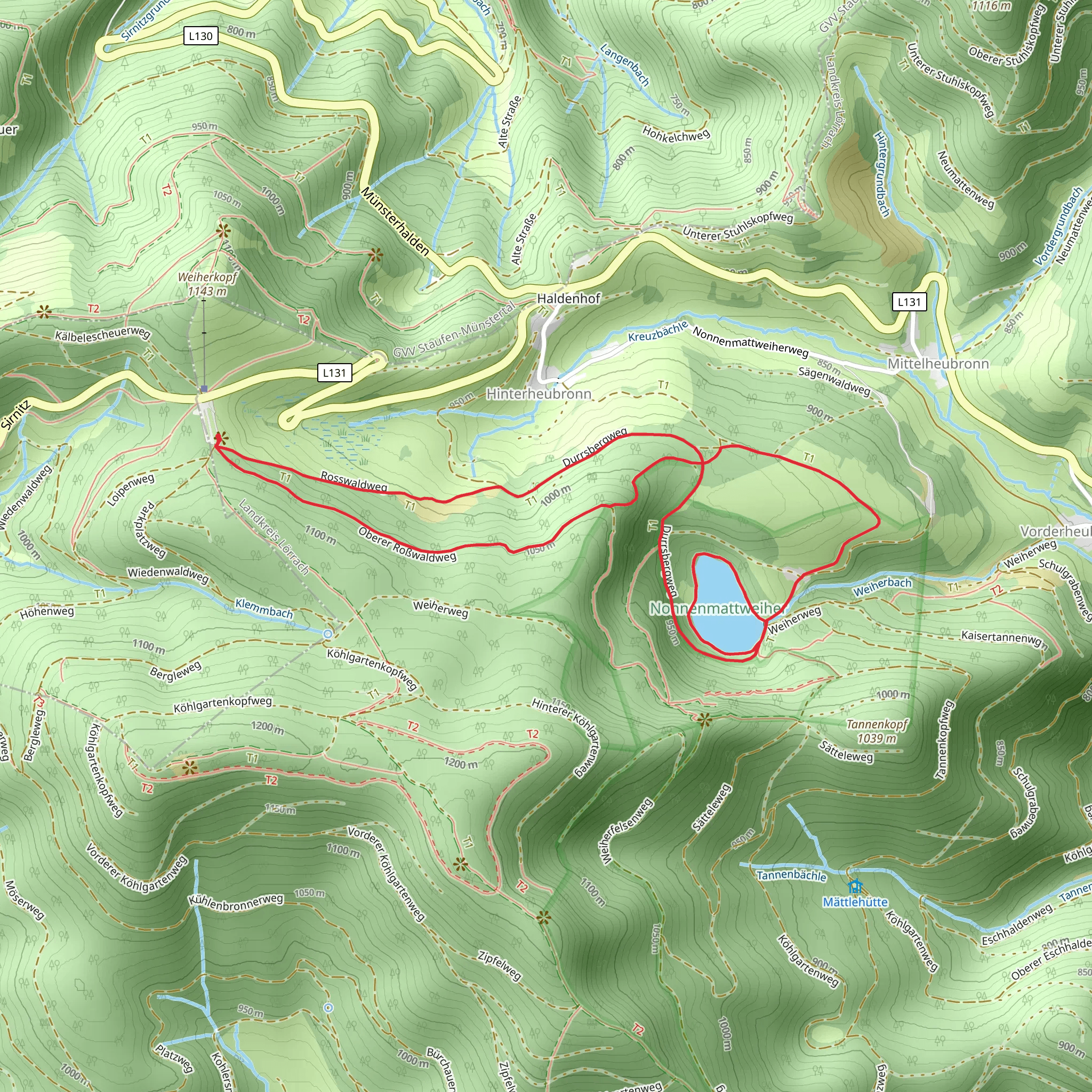 Nonnenmattweiher via Kreuzweg Parkplatz mobile static map