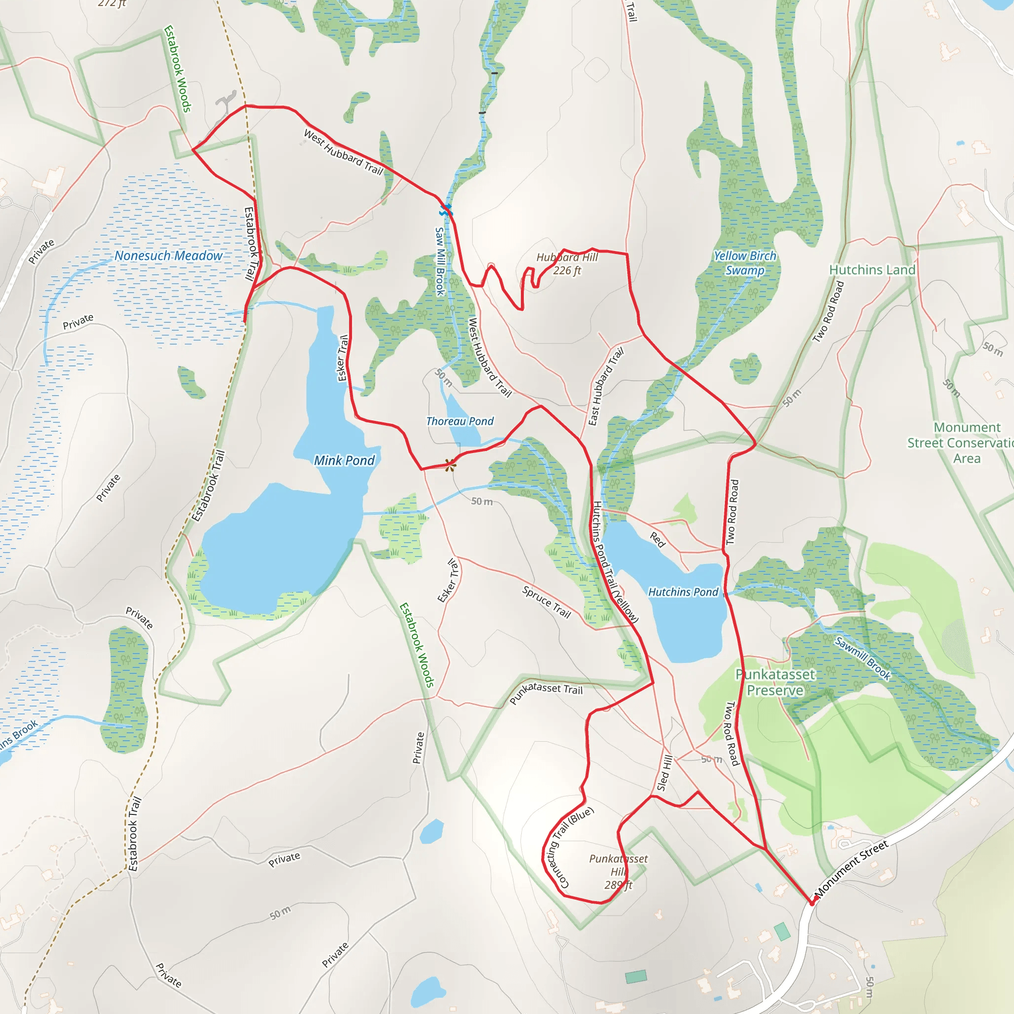 Hutchins Pond and Hubbard Hill Loop mobile static map