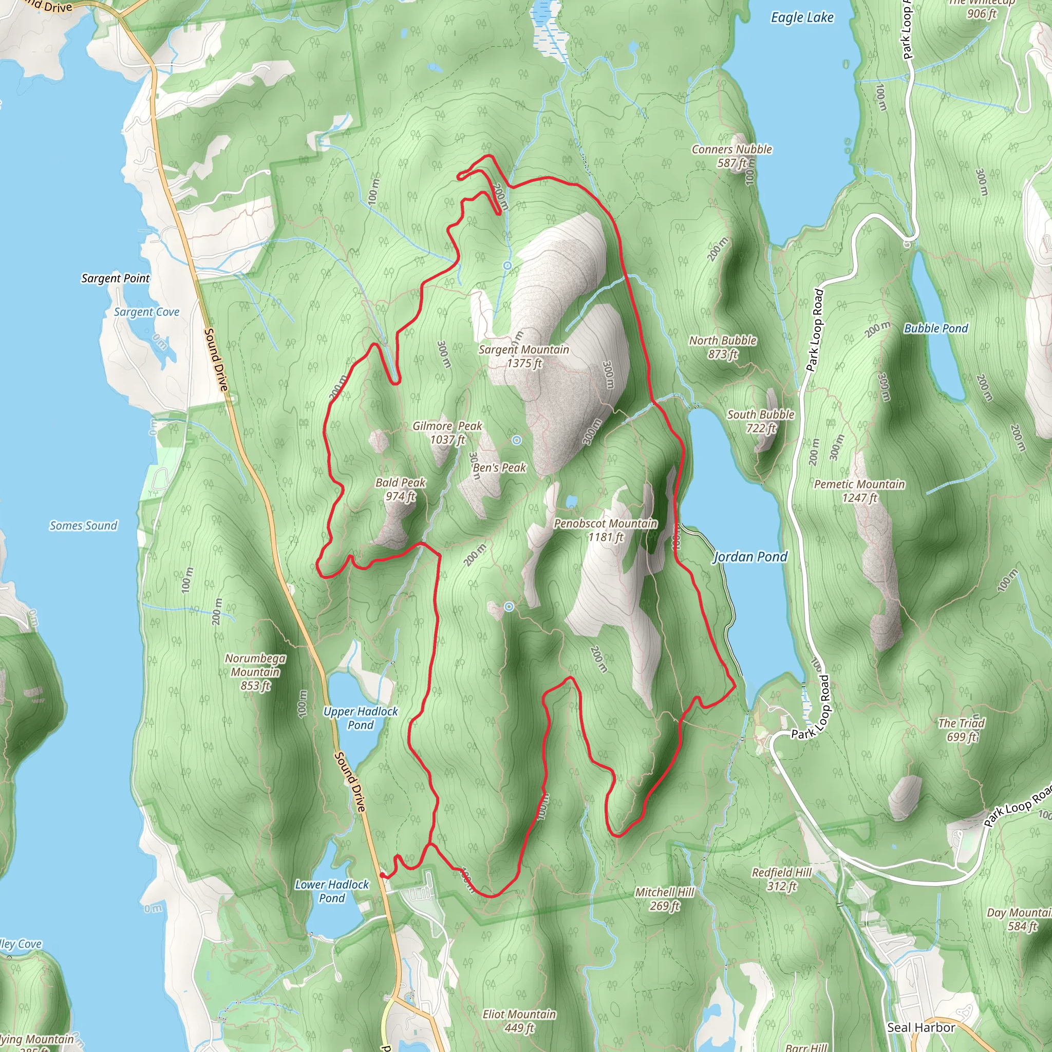 Sargent Mountain Loop from State Route 3 mobile static map