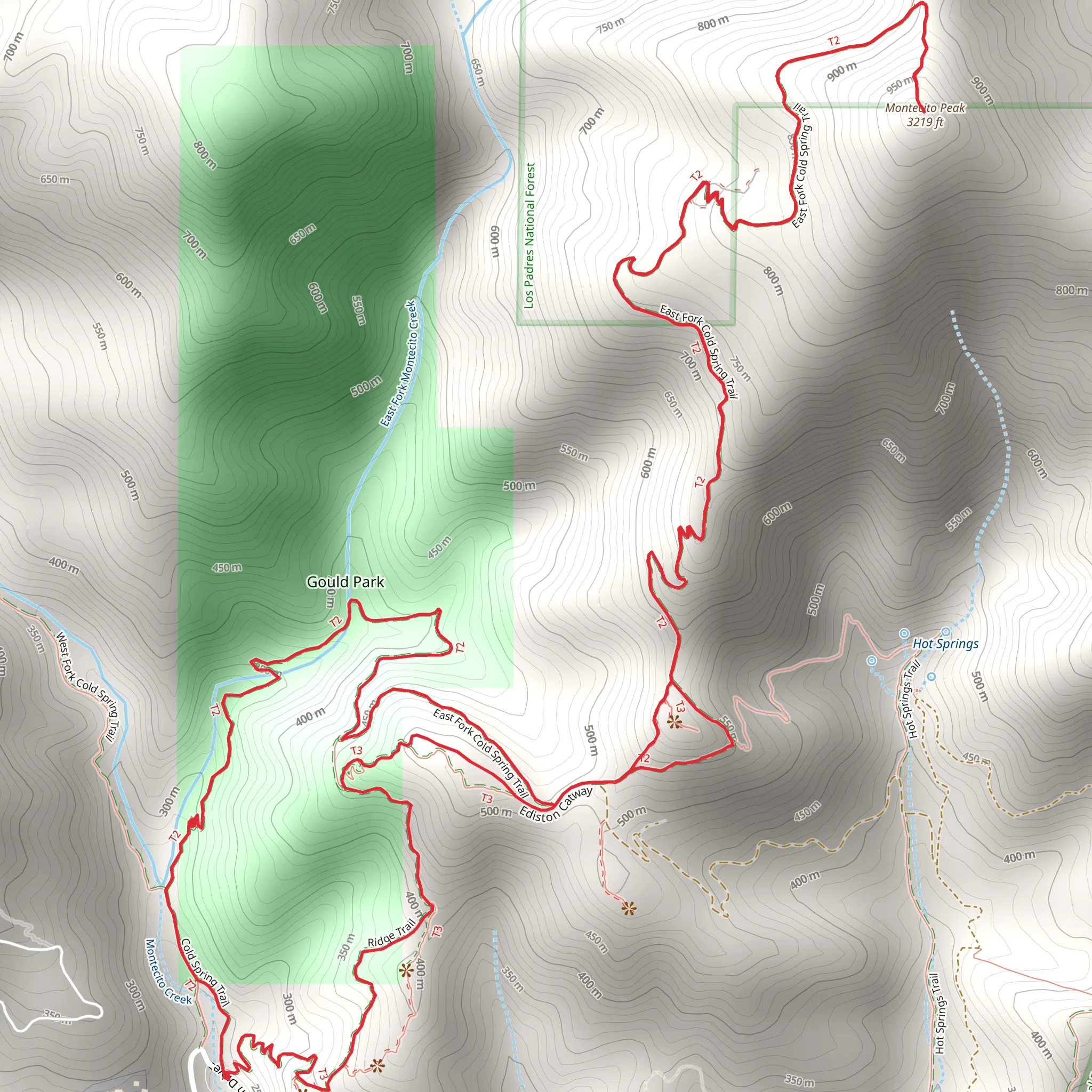 Montecito Peak and East Fork Cold Spring Loop Trail mobile static map