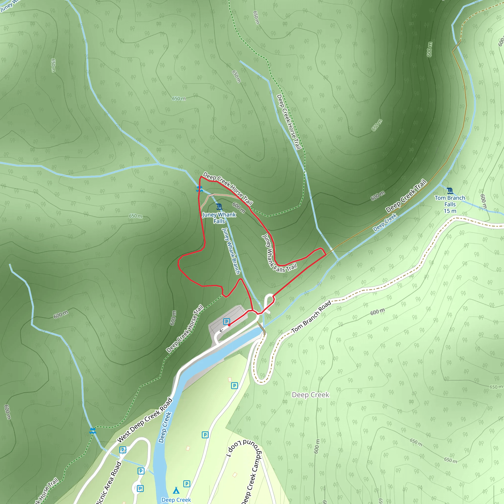 Deep Creek Horse and Juney Whank Falls Loop Trail mobile static map