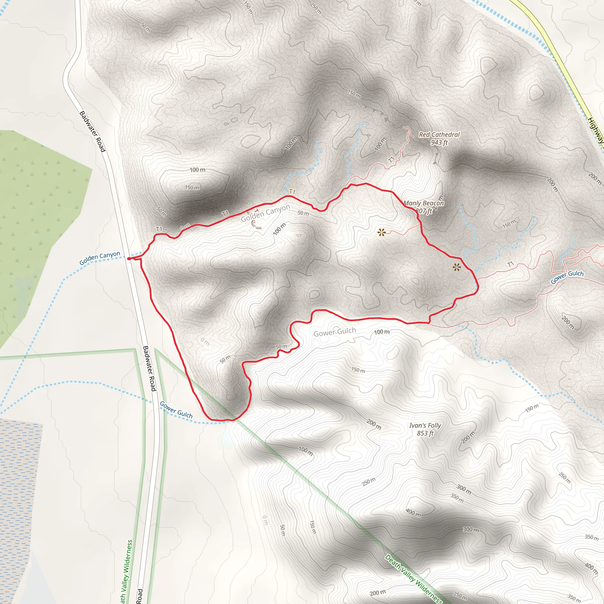Manly Beacon Loop from Golden Canyon Trailhead mobile static map