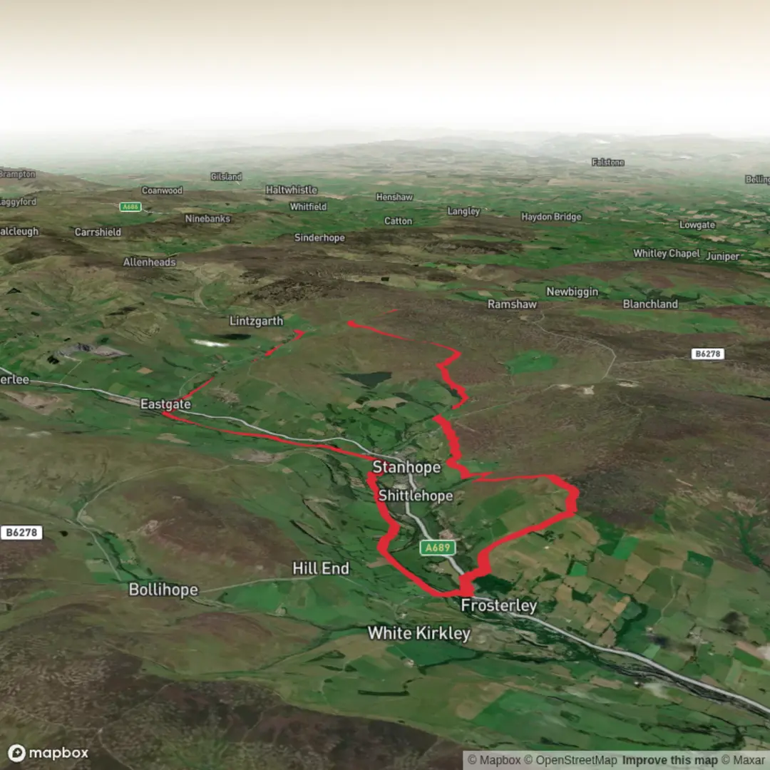 An image depicting the trail Hike from Frosterley to Bolts Law and its surrounding area.