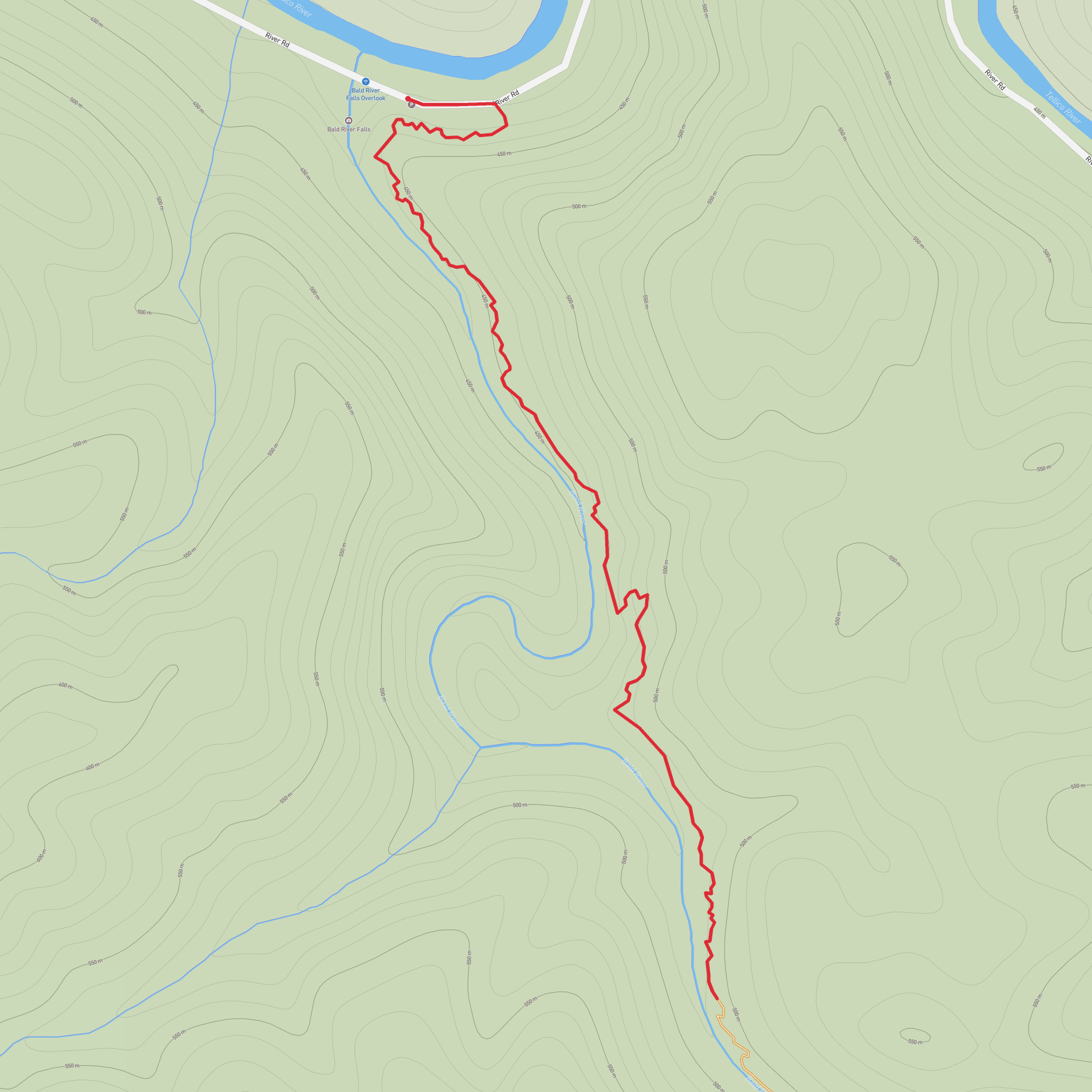 Bald River Falls and Middle Bald River Falls mobile static map