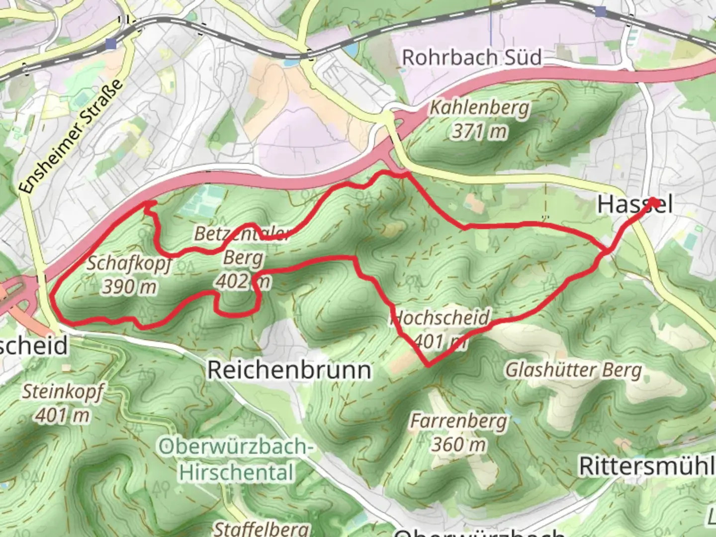 An image depicting the trail Betzentaler Berg Loop - Hassel and its surrounding area.