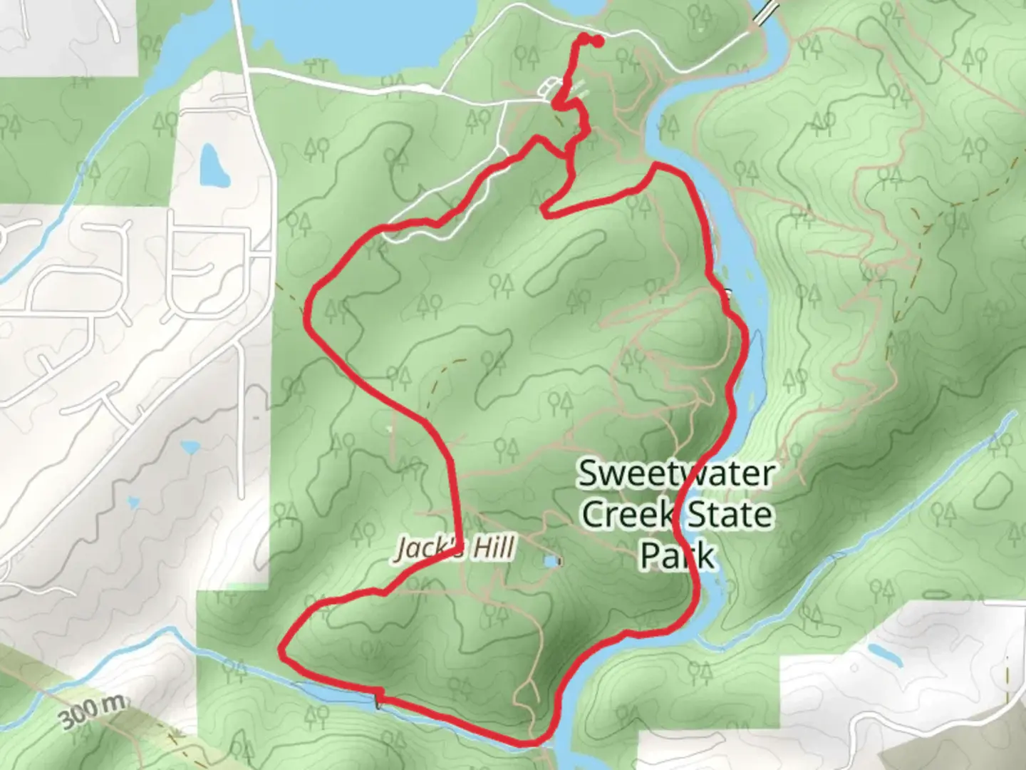 An image depicting the trail Jack's Lake and Hill - White Loop Trail and its surrounding area.