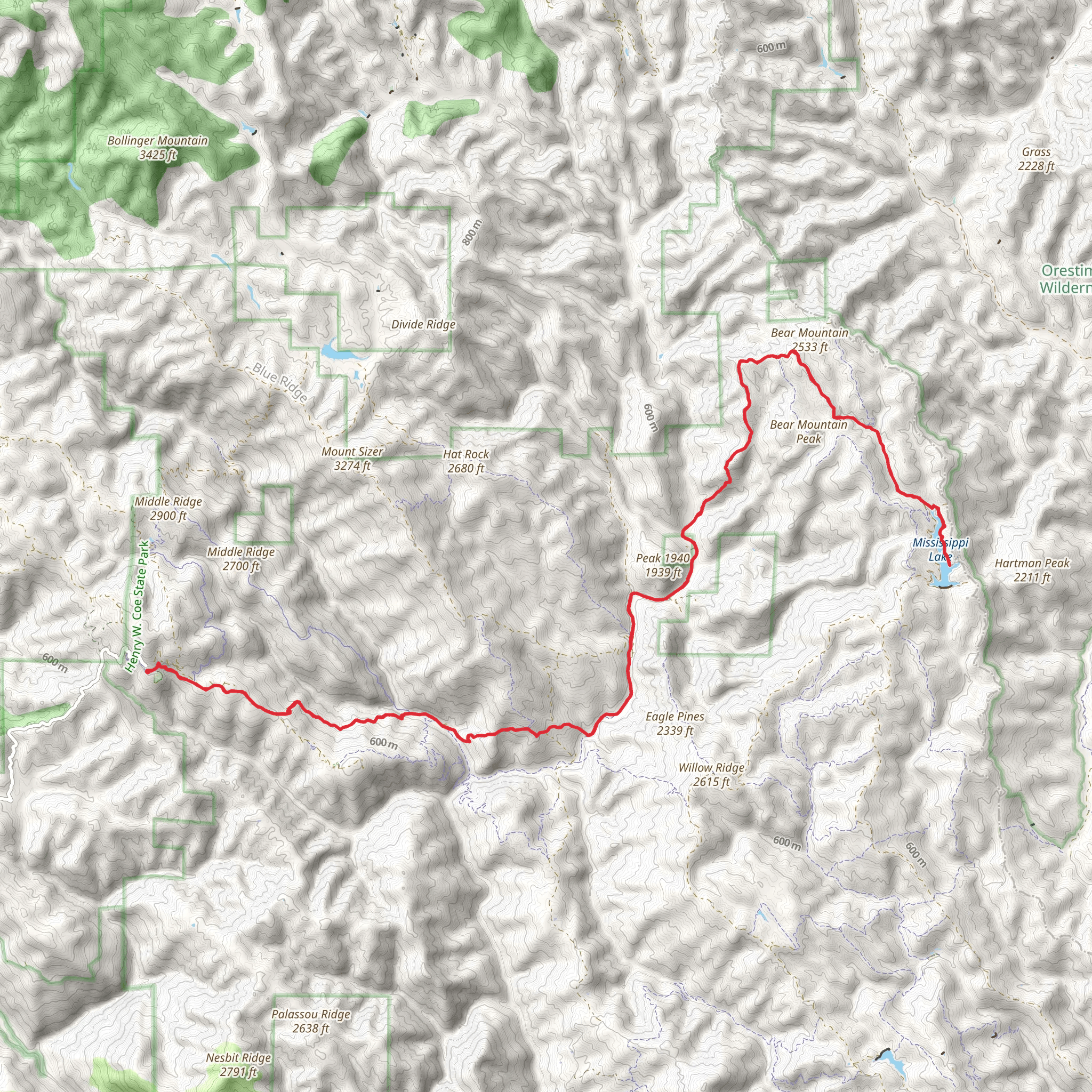 Mississippi Lake via Corral Trail mobile static map