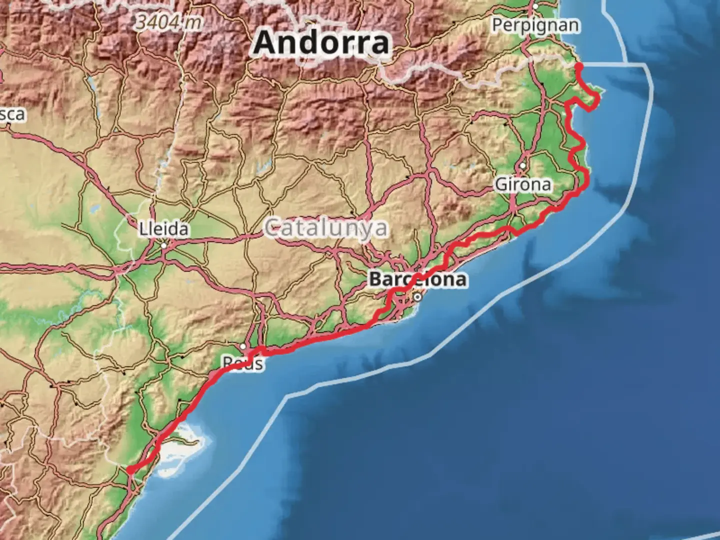 An image depicting the trail GR 92 Sendero del Mediterráneo Cataluña and its surrounding area.